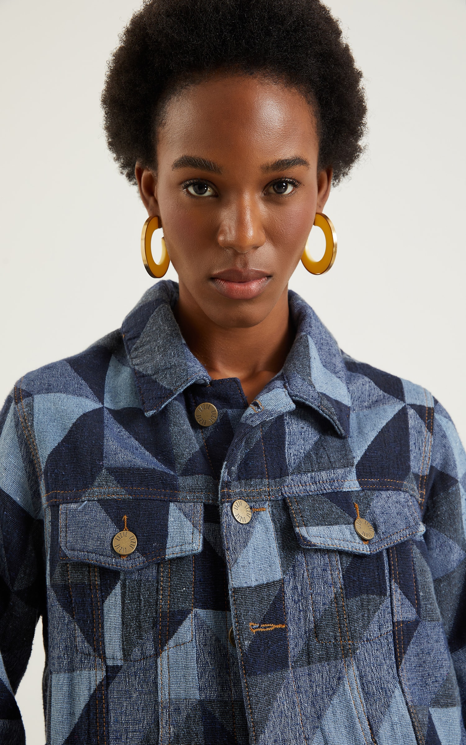 Jaqueta Over Jacquard Jeans Escuro