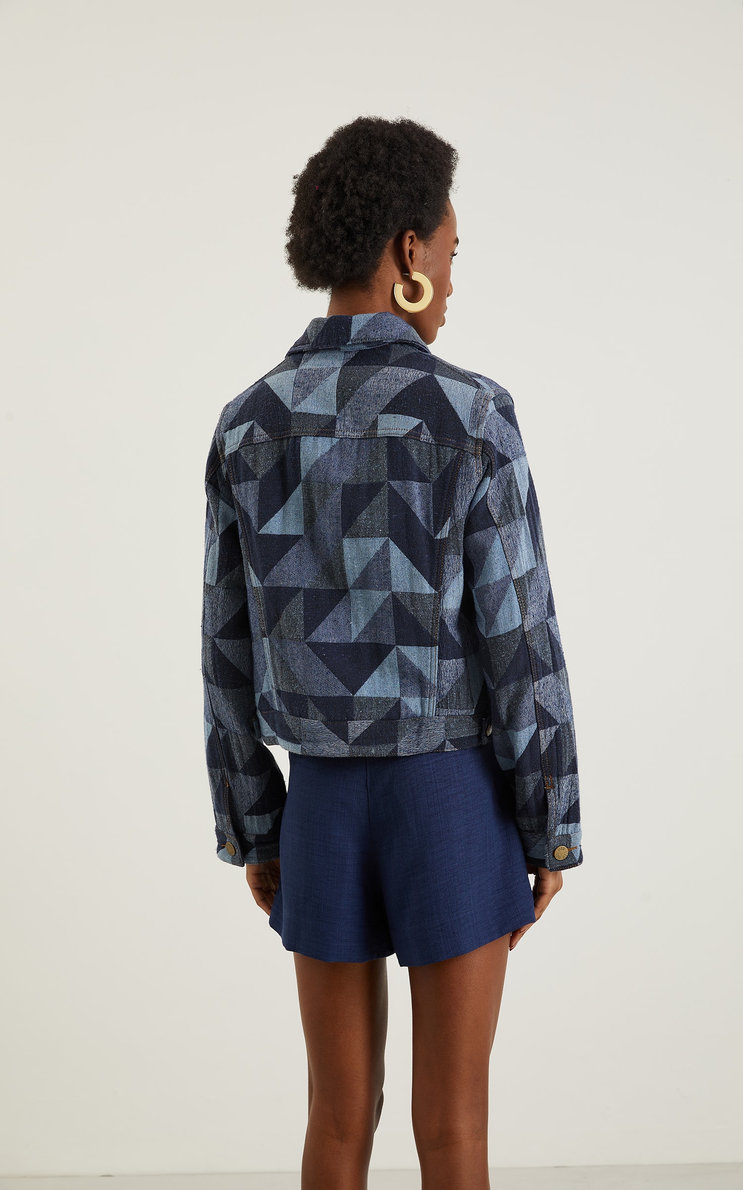 Jaqueta Over Jacquard Jeans Escuro