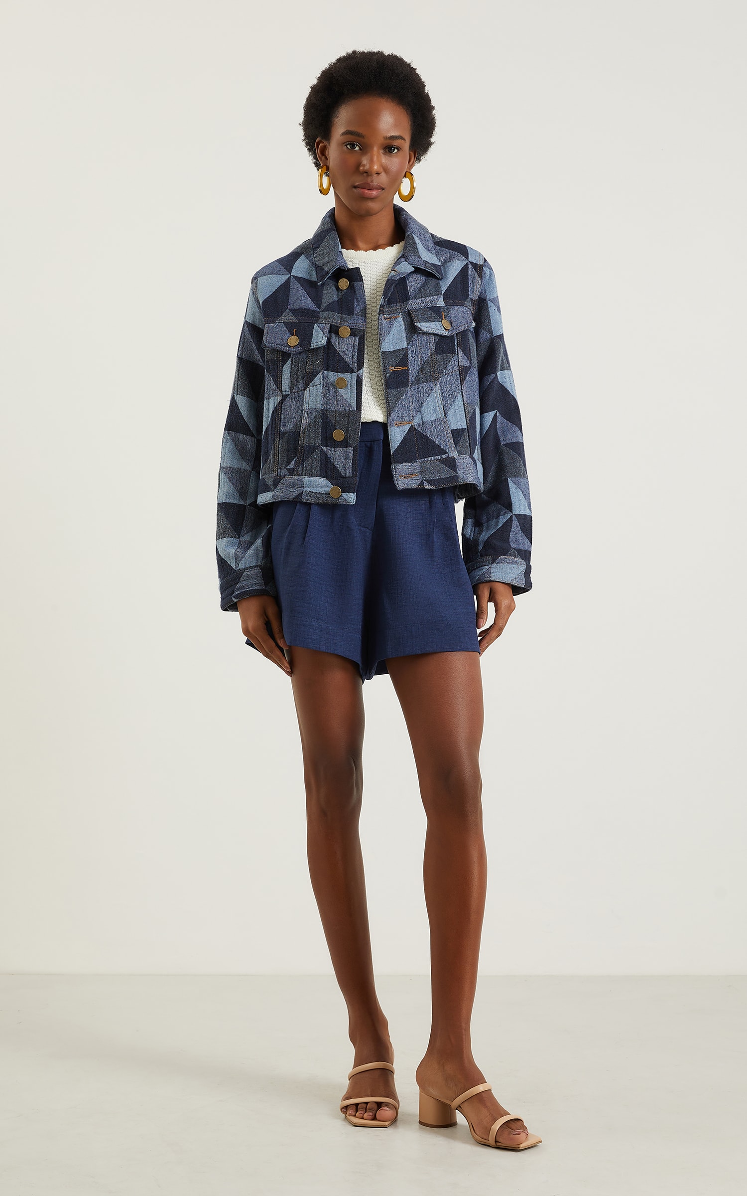 Jaqueta Over Jacquard Jeans Escuro