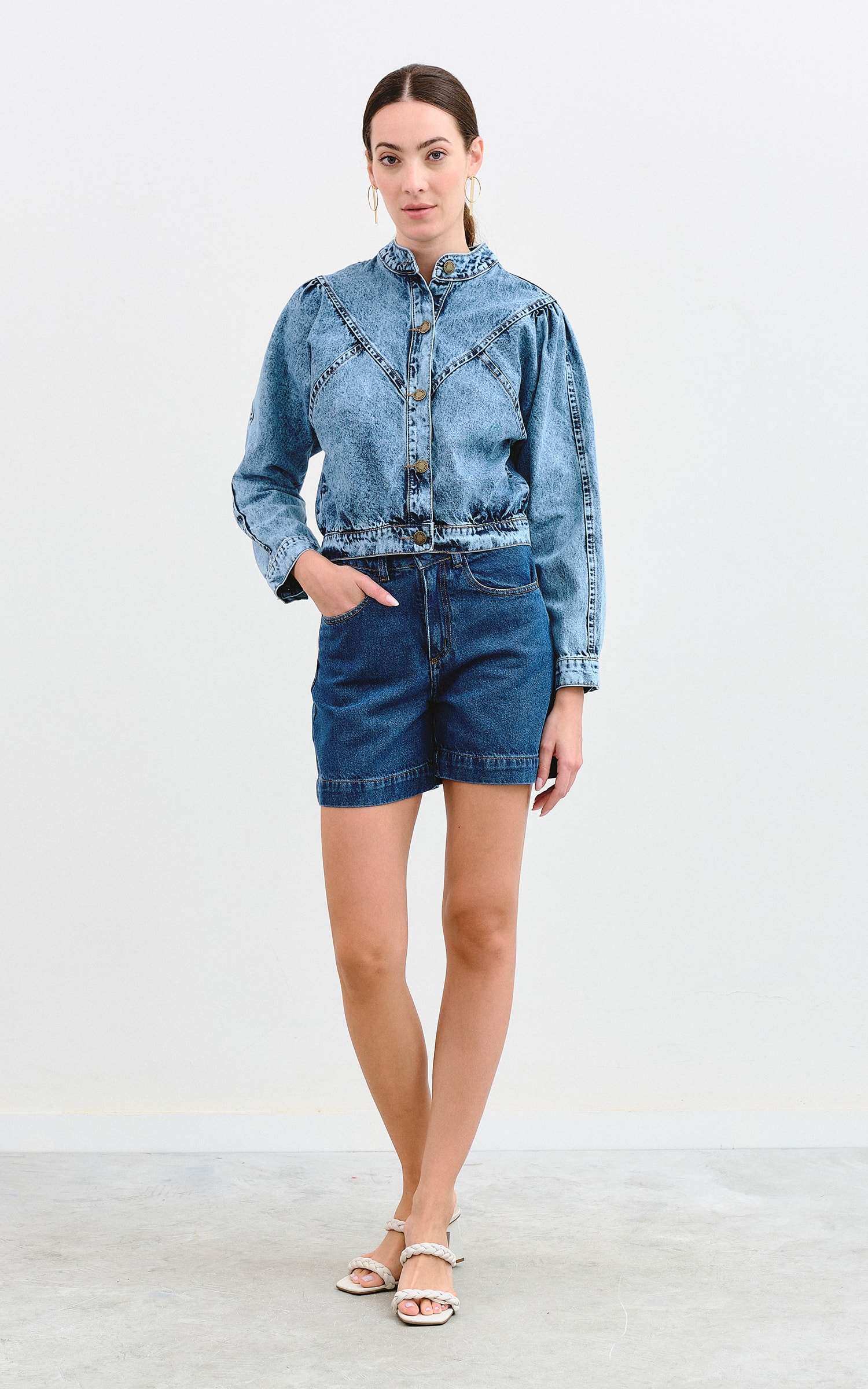 Jaqueta Recortes Jeans
