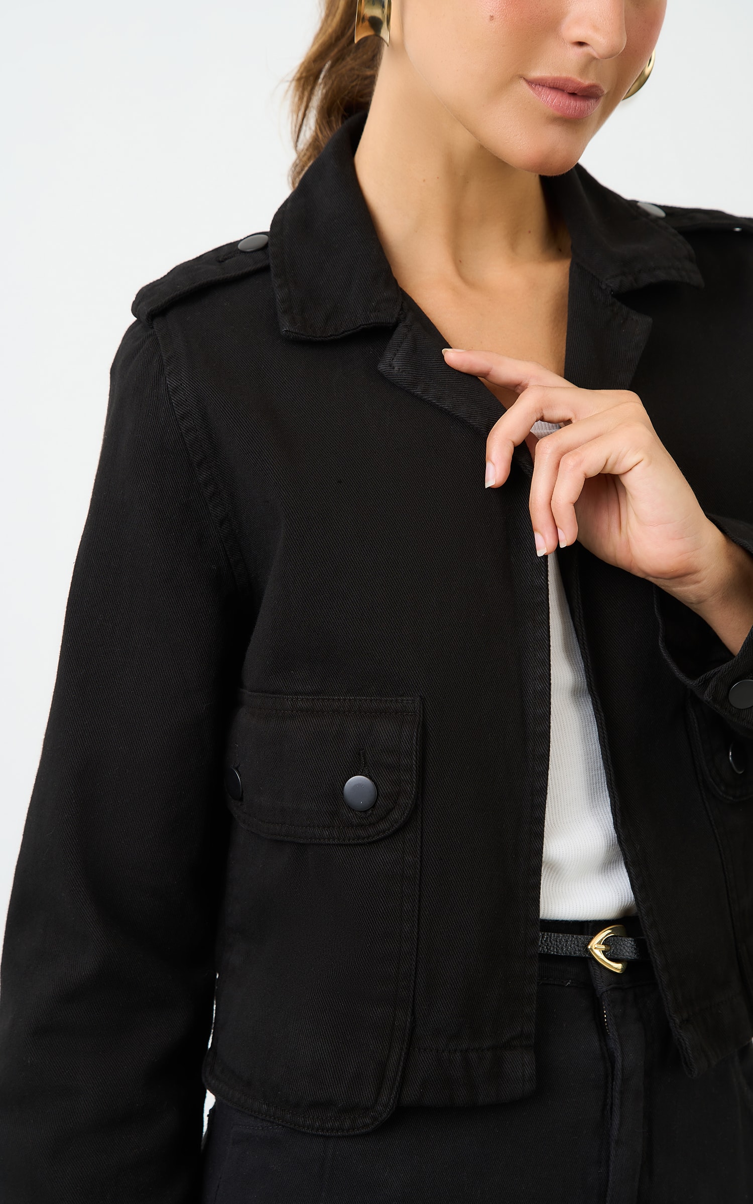Jaqueta Sarja Bolso Deslocado Preto