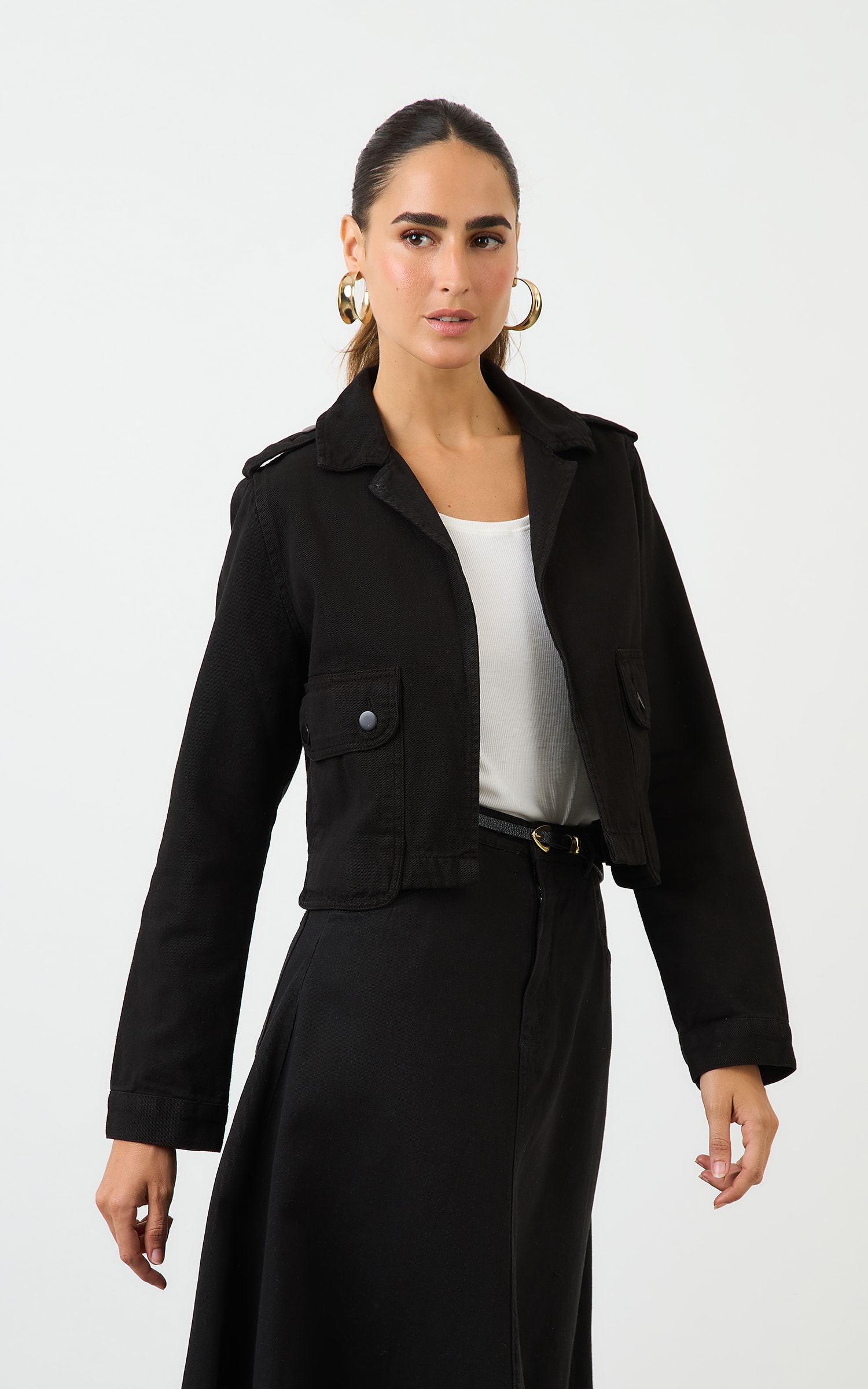 Jaqueta Sarja Bolso Deslocado Preto