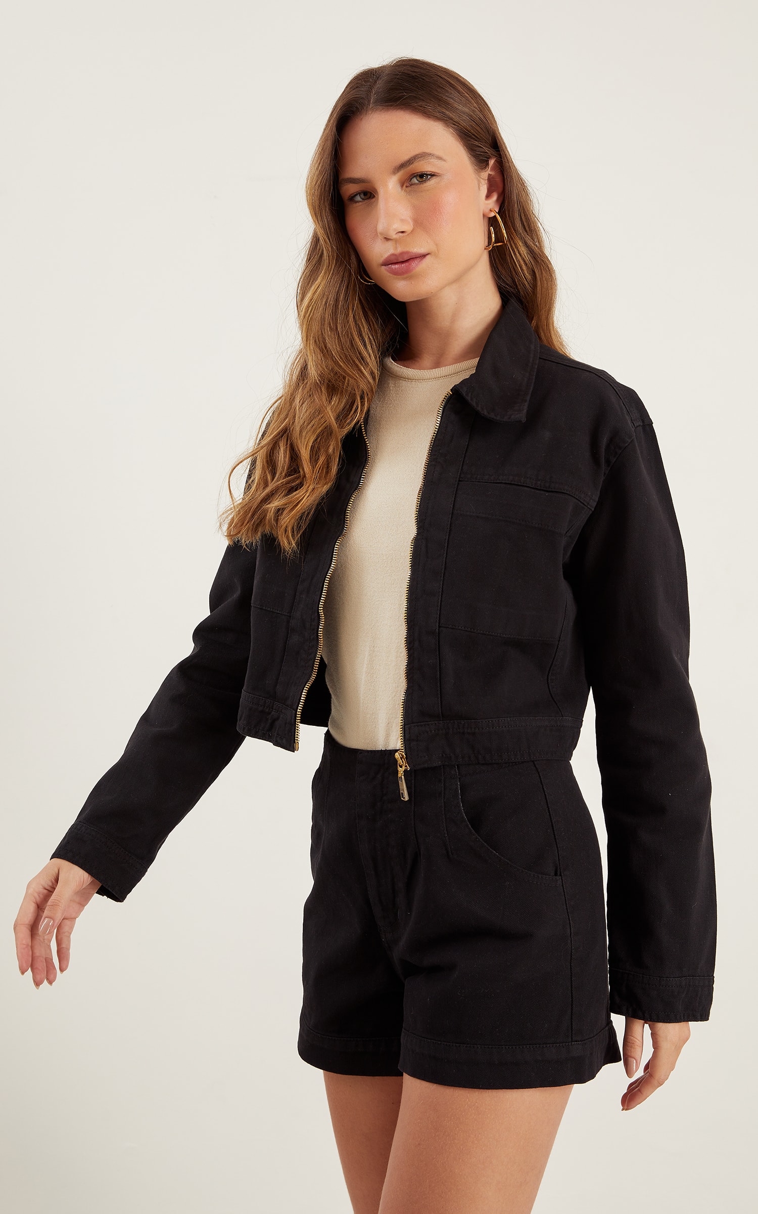 Jaqueta Sarja Bolsos Preto