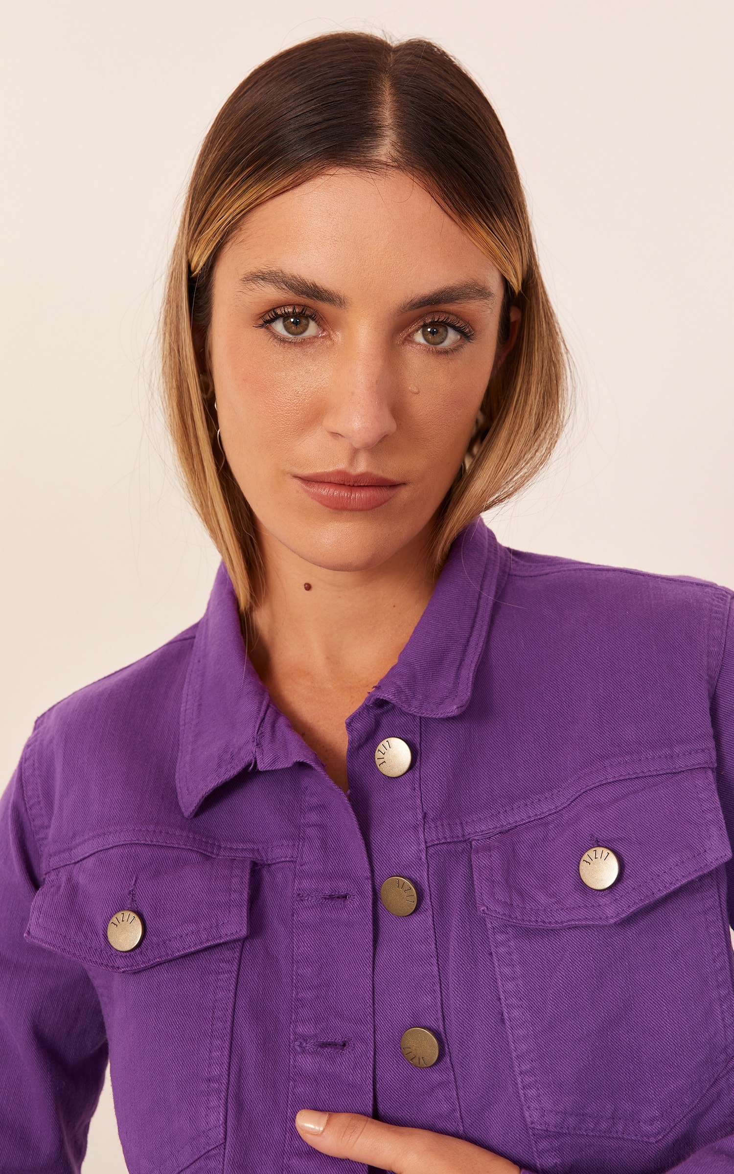 Jaqueta Sarja Cropped Fúcsia