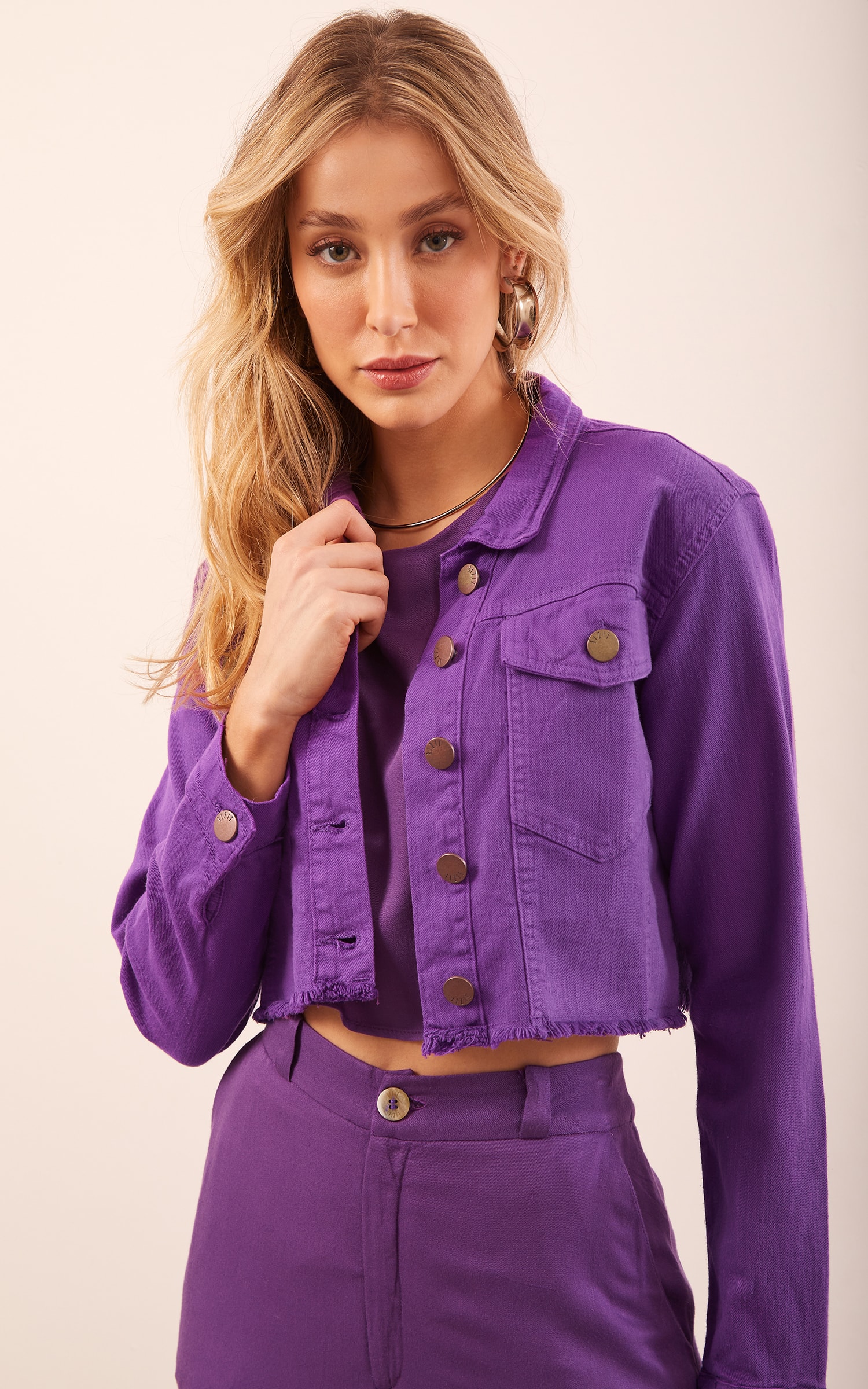 Jaqueta Sarja Cropped Roxo