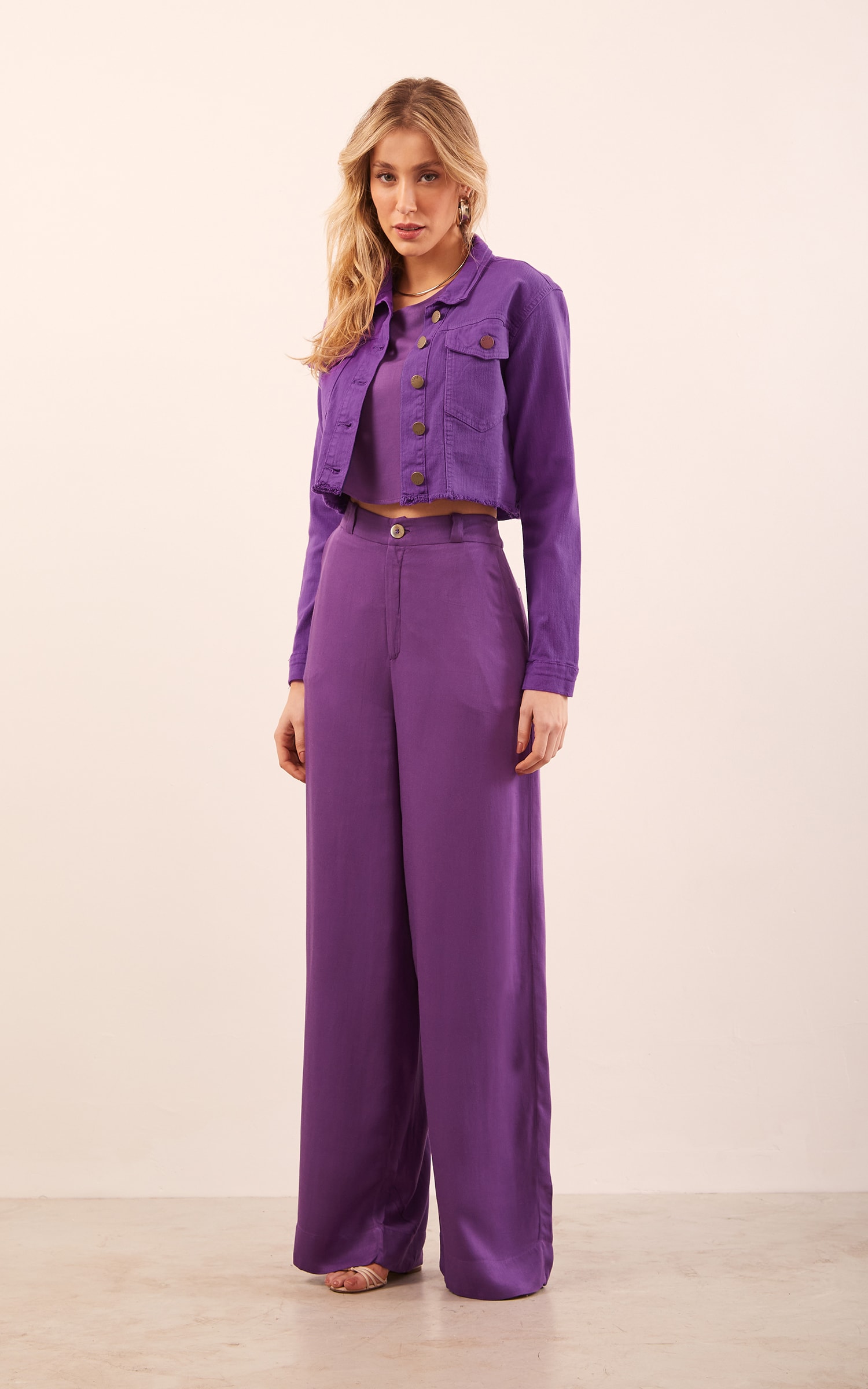 Jaqueta Sarja Cropped Roxo