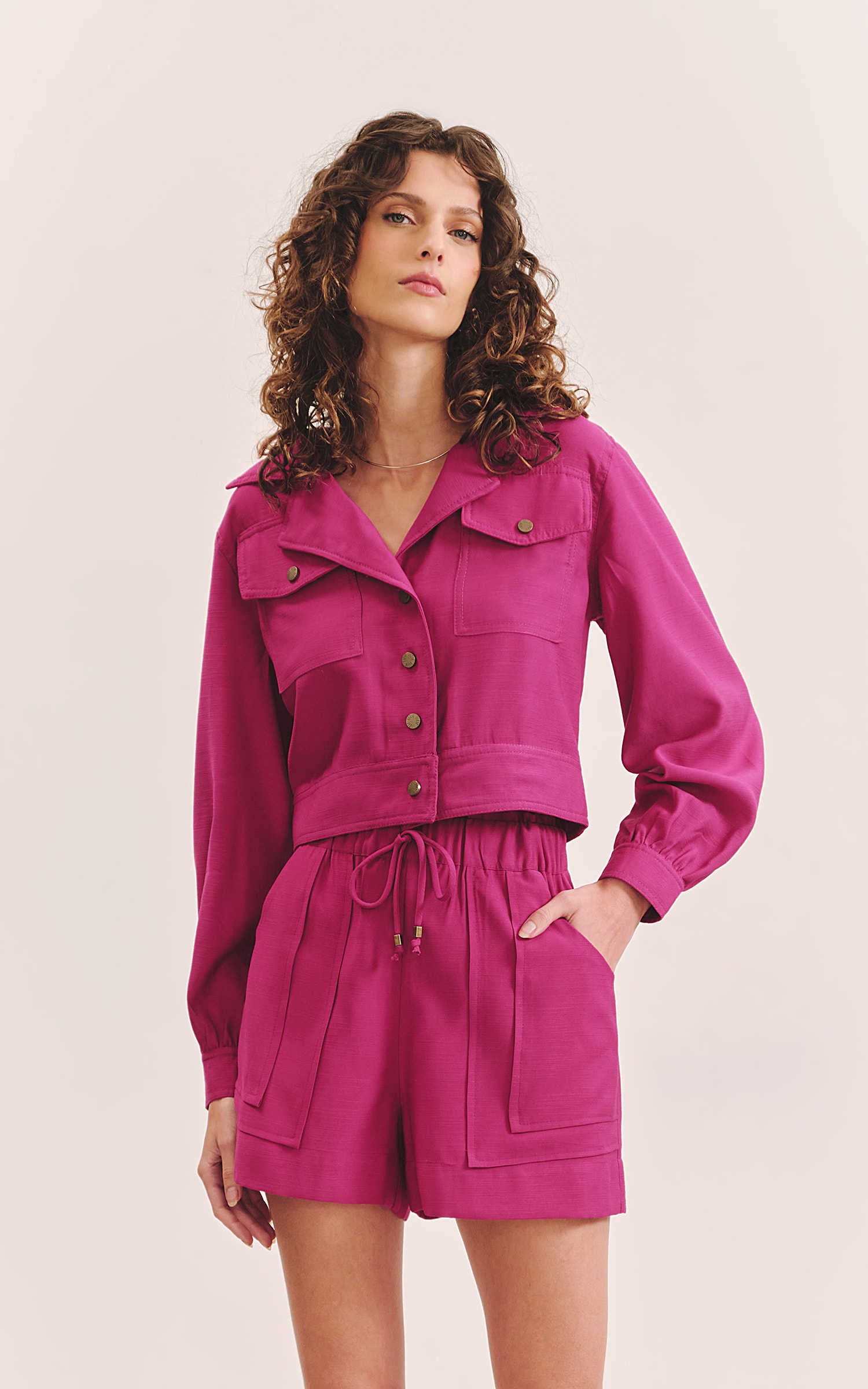 Jaqueta Sublime Detalhe Botoes Fucsia
