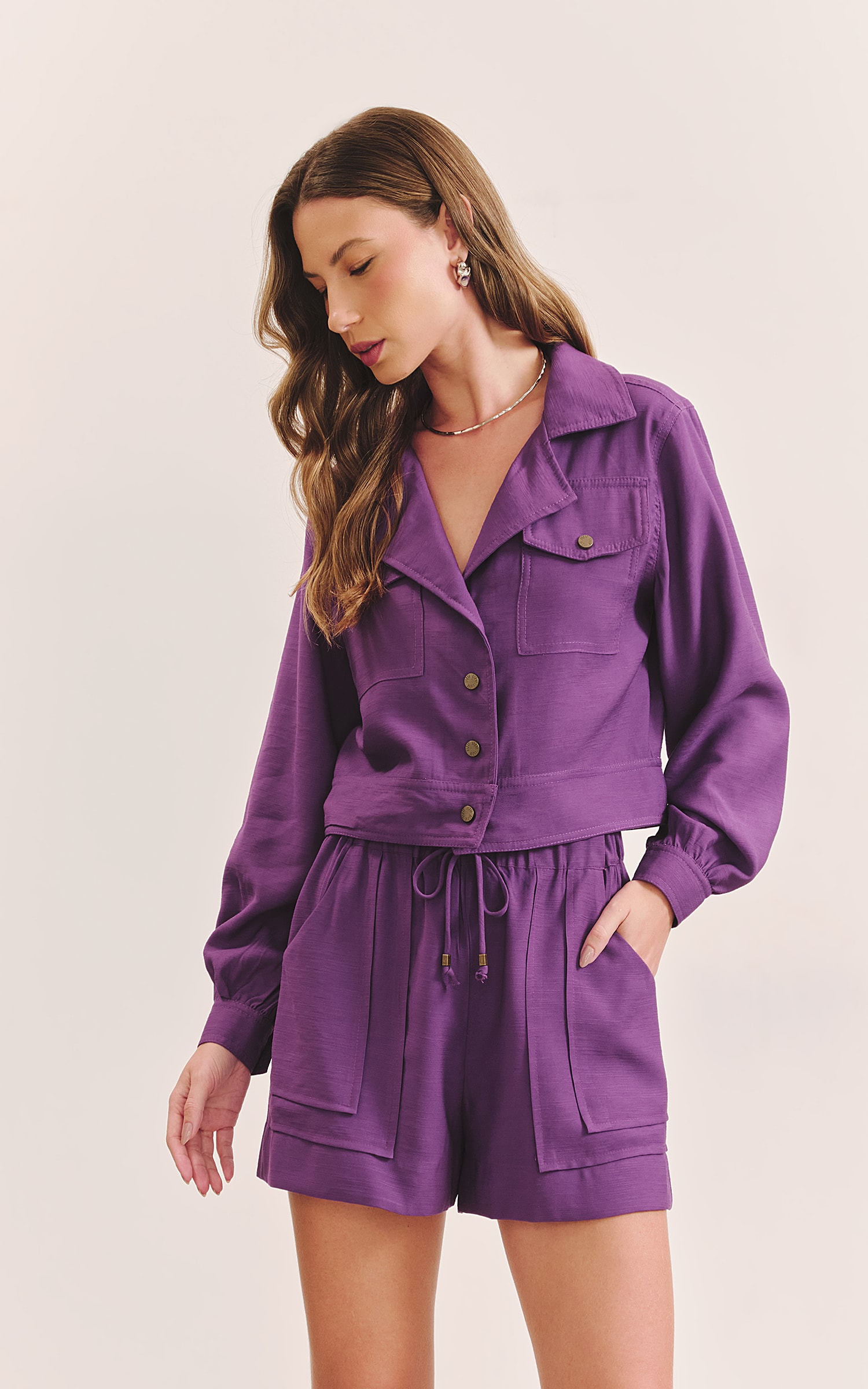 Jaqueta Sublime Detalhe Botoes Roxo