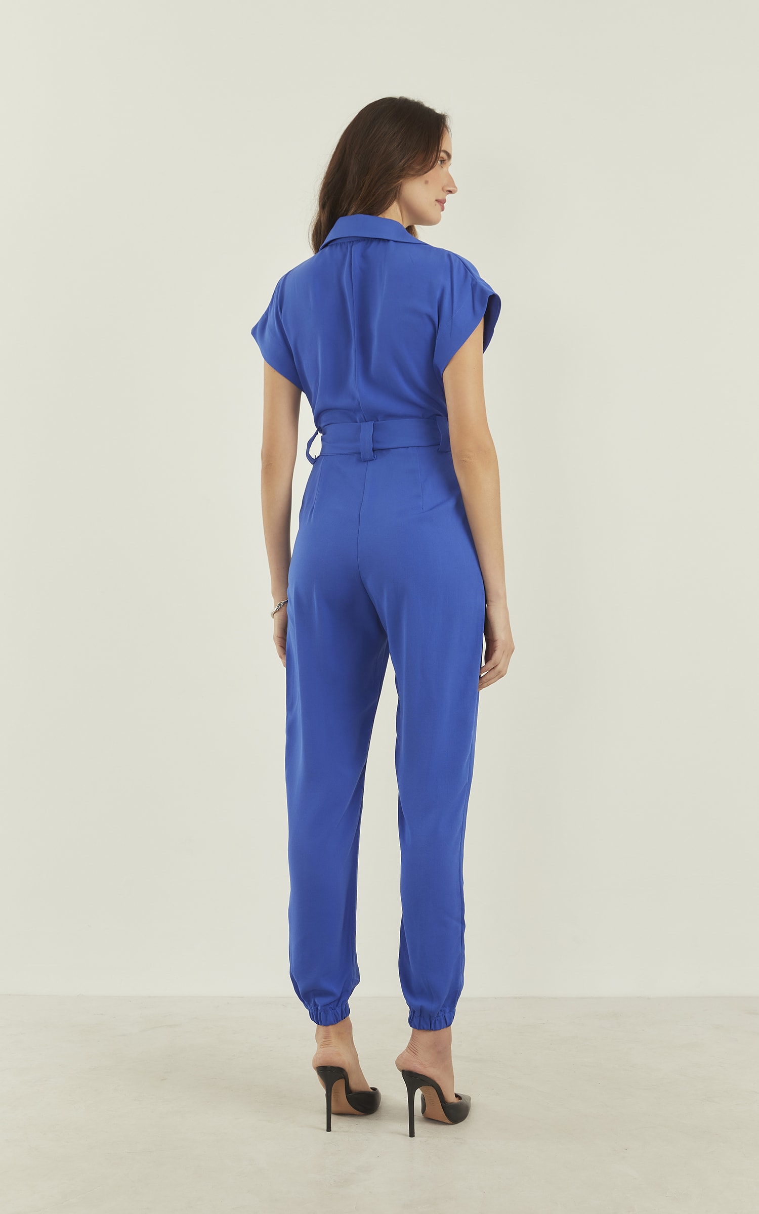 Macacão Botões Com Faixa Azul Royal