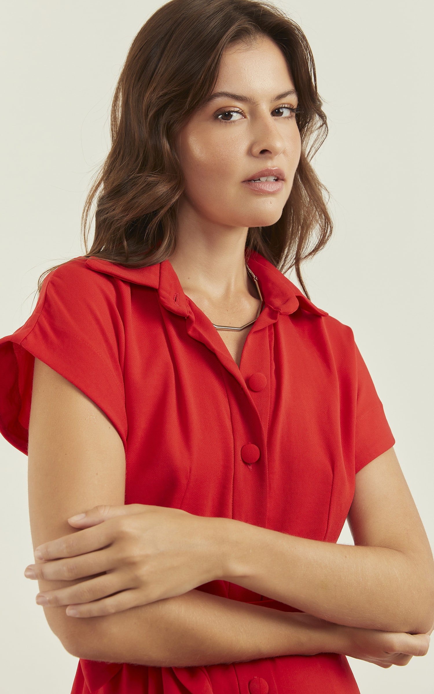 Macacão Botões Com Faixa Vermelho