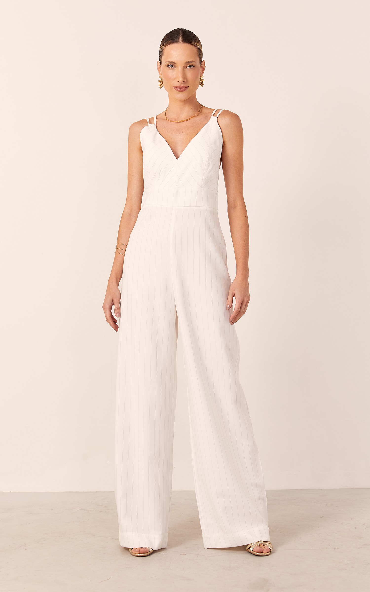 Macacão Elemento Decote Costas Off White