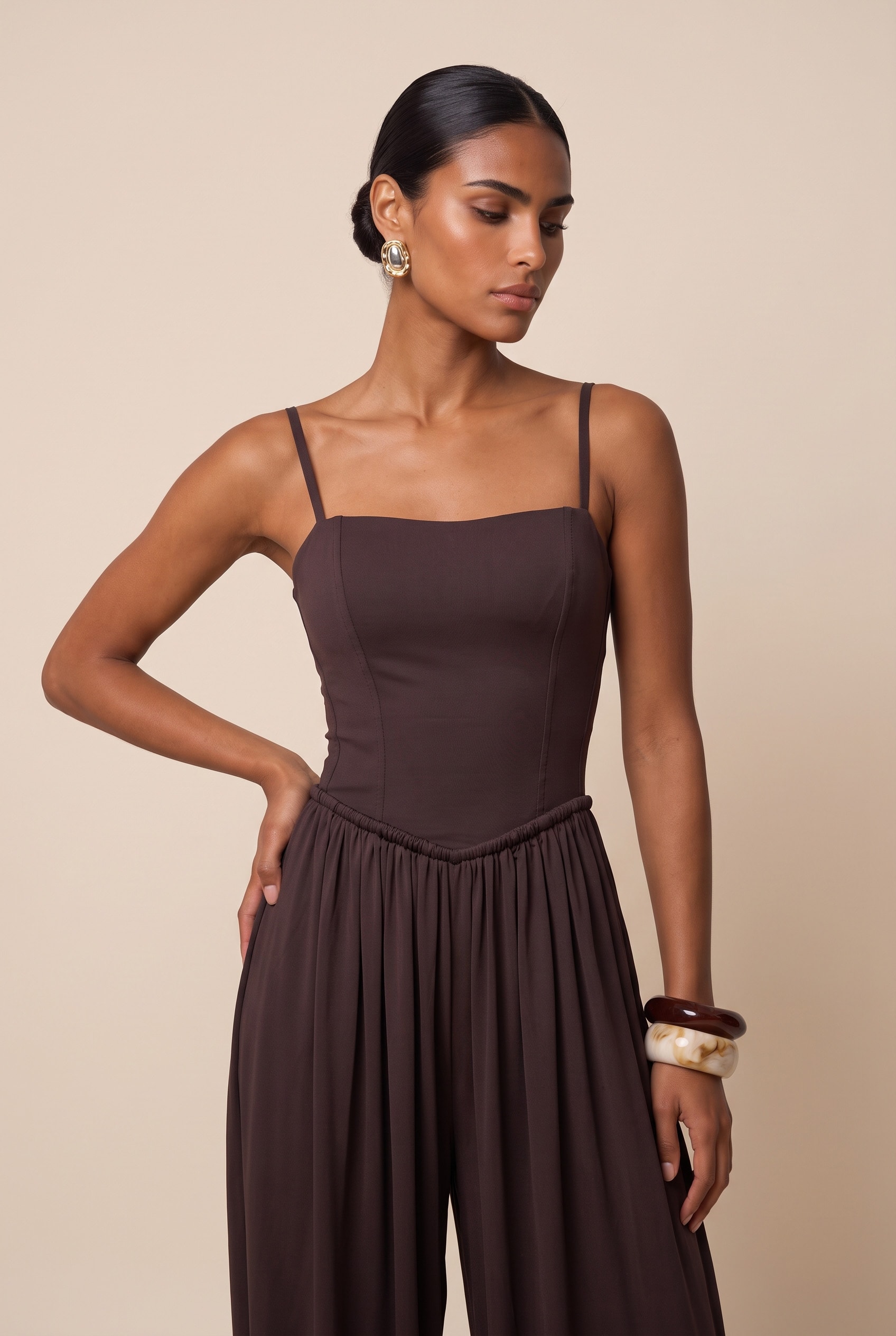 Macacao Malha Jersey Marrom