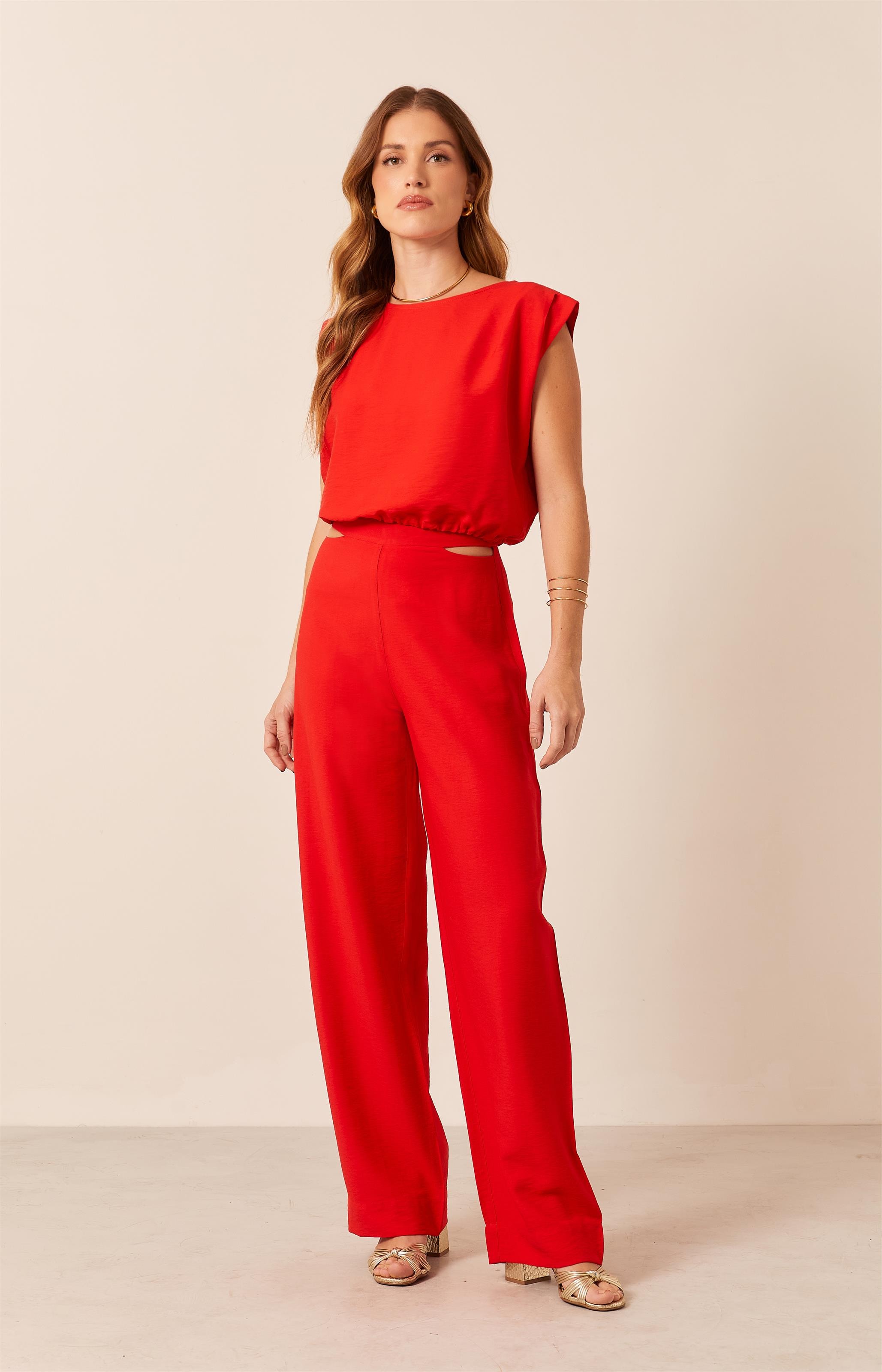 Pantalona Alegria Detalhe Vazado Vermelho