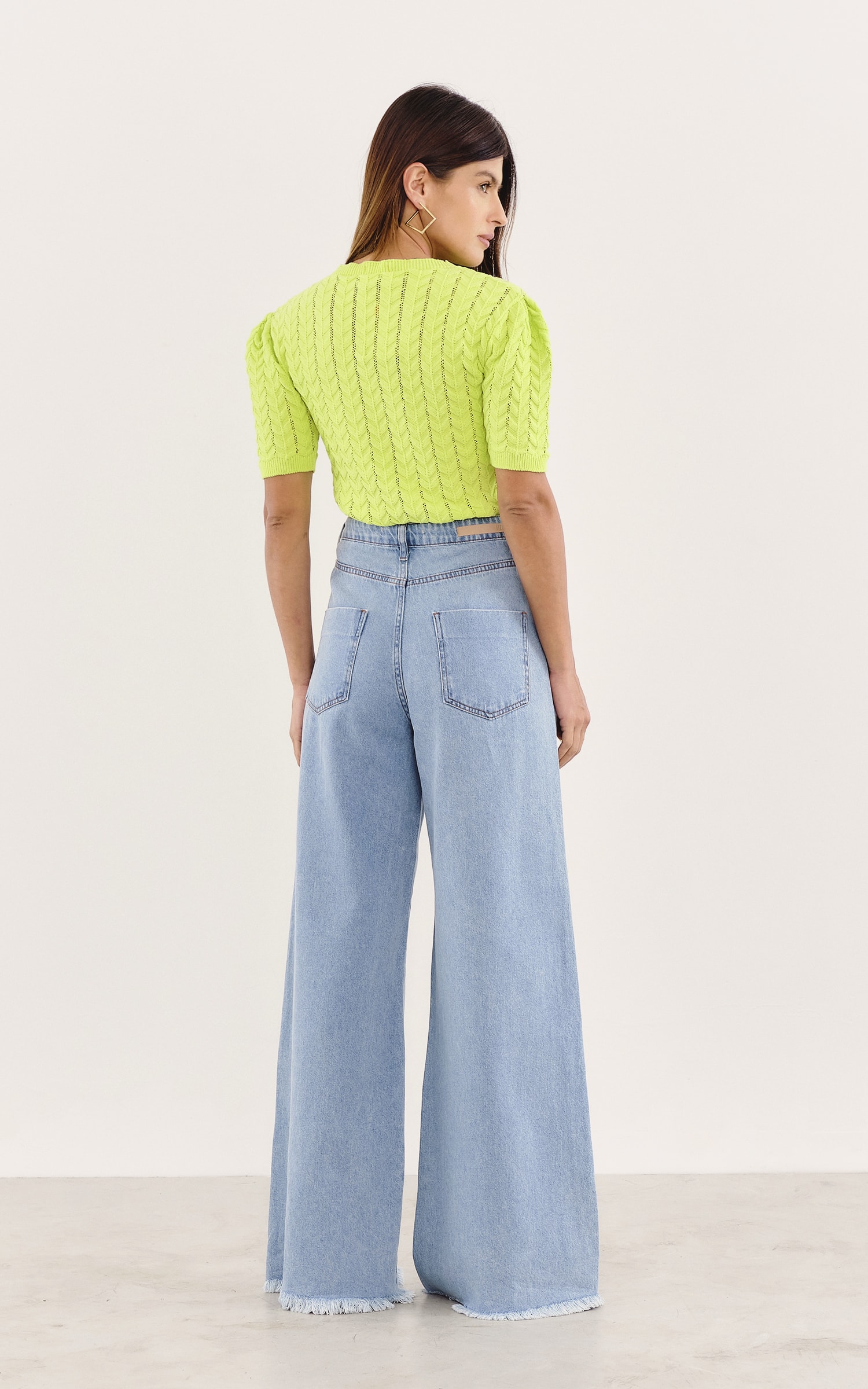 Pantalona Barra Desfiada Jeans Claro