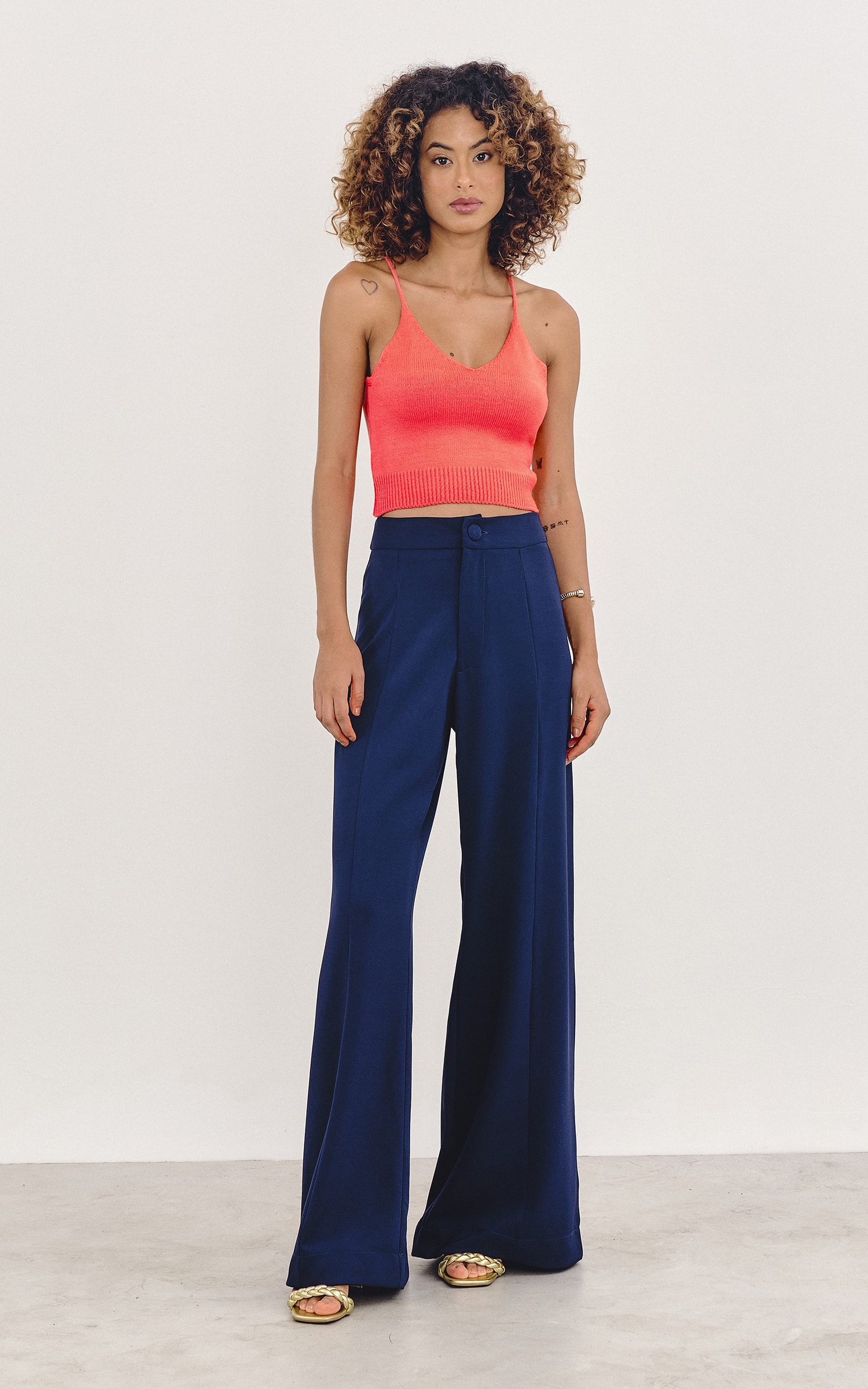 Pantalona Bolso Nervuras Marinho