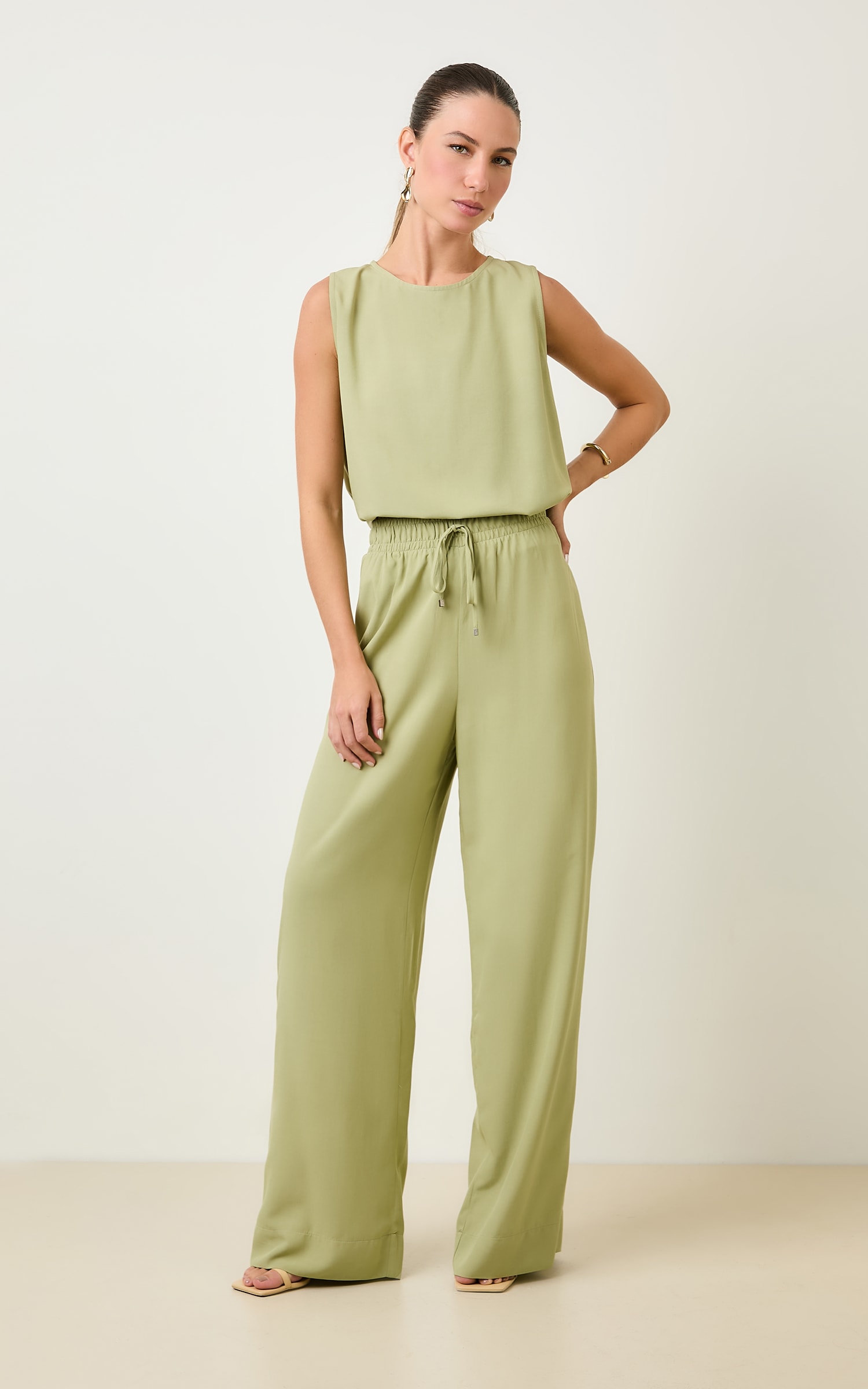 Pantalona Cos Elastico Horizonte Cha Verde