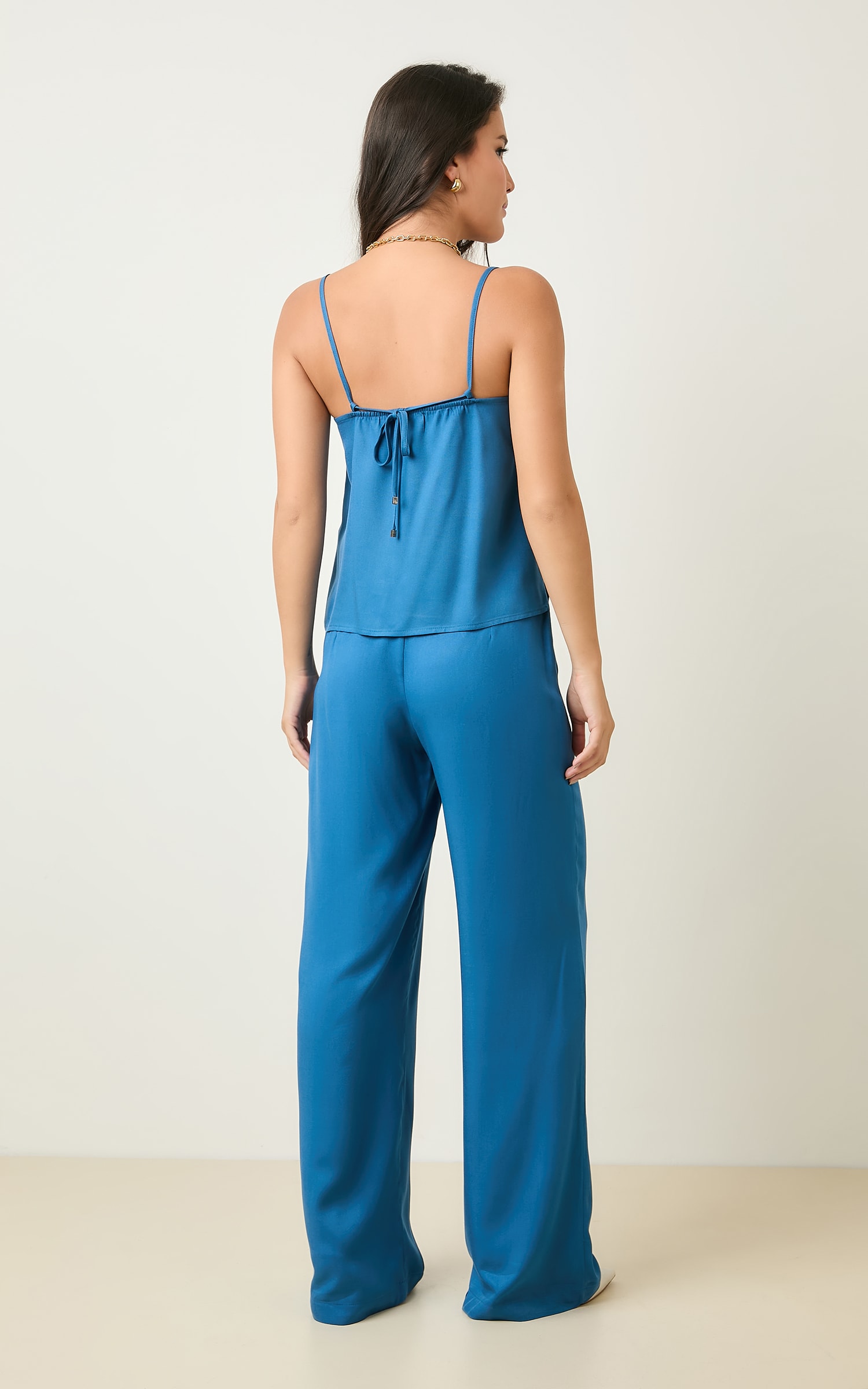 Pantalona Detalhe Cos Costa Azul Denim