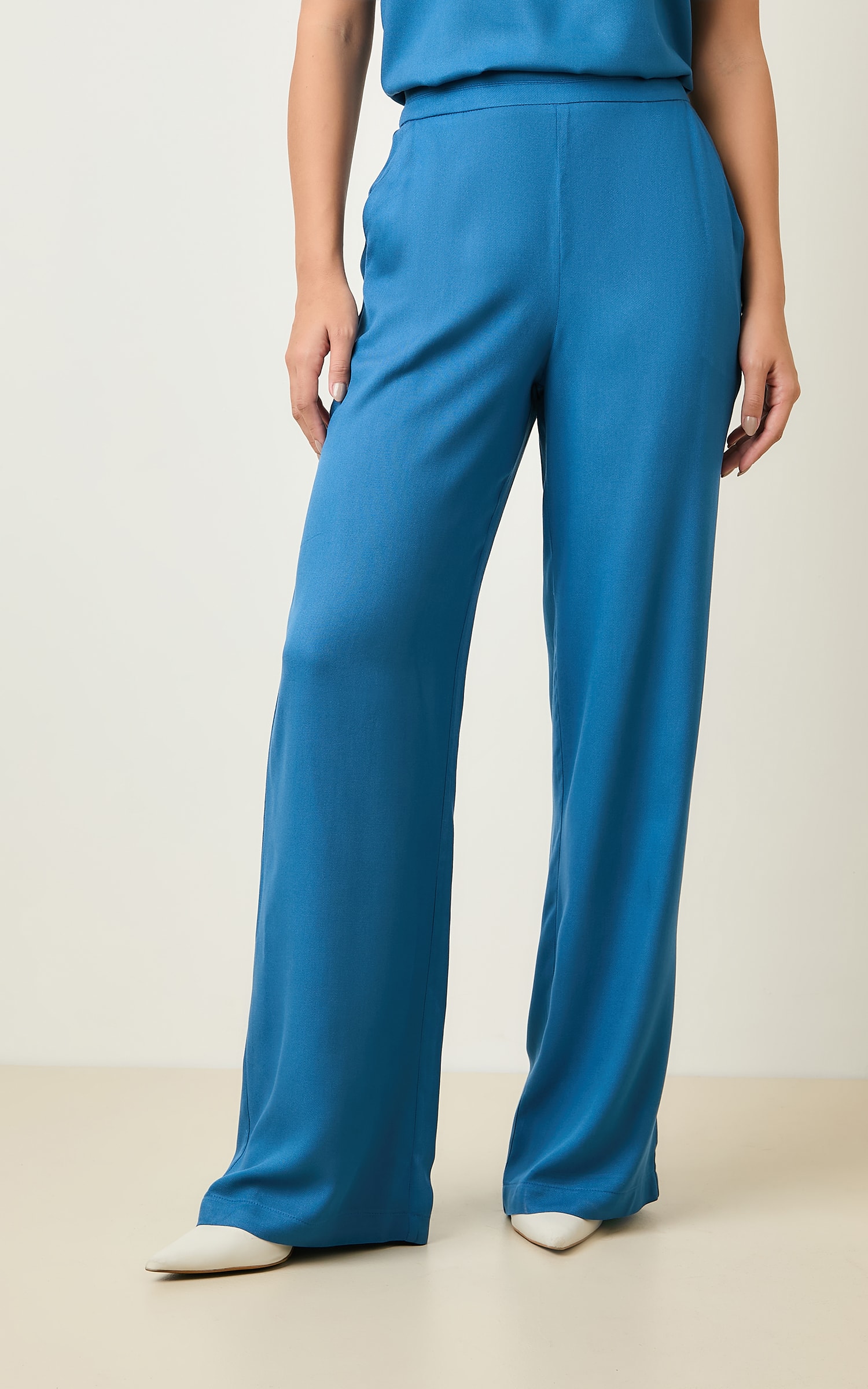 Pantalona Detalhe Cos Costa Azul Denim