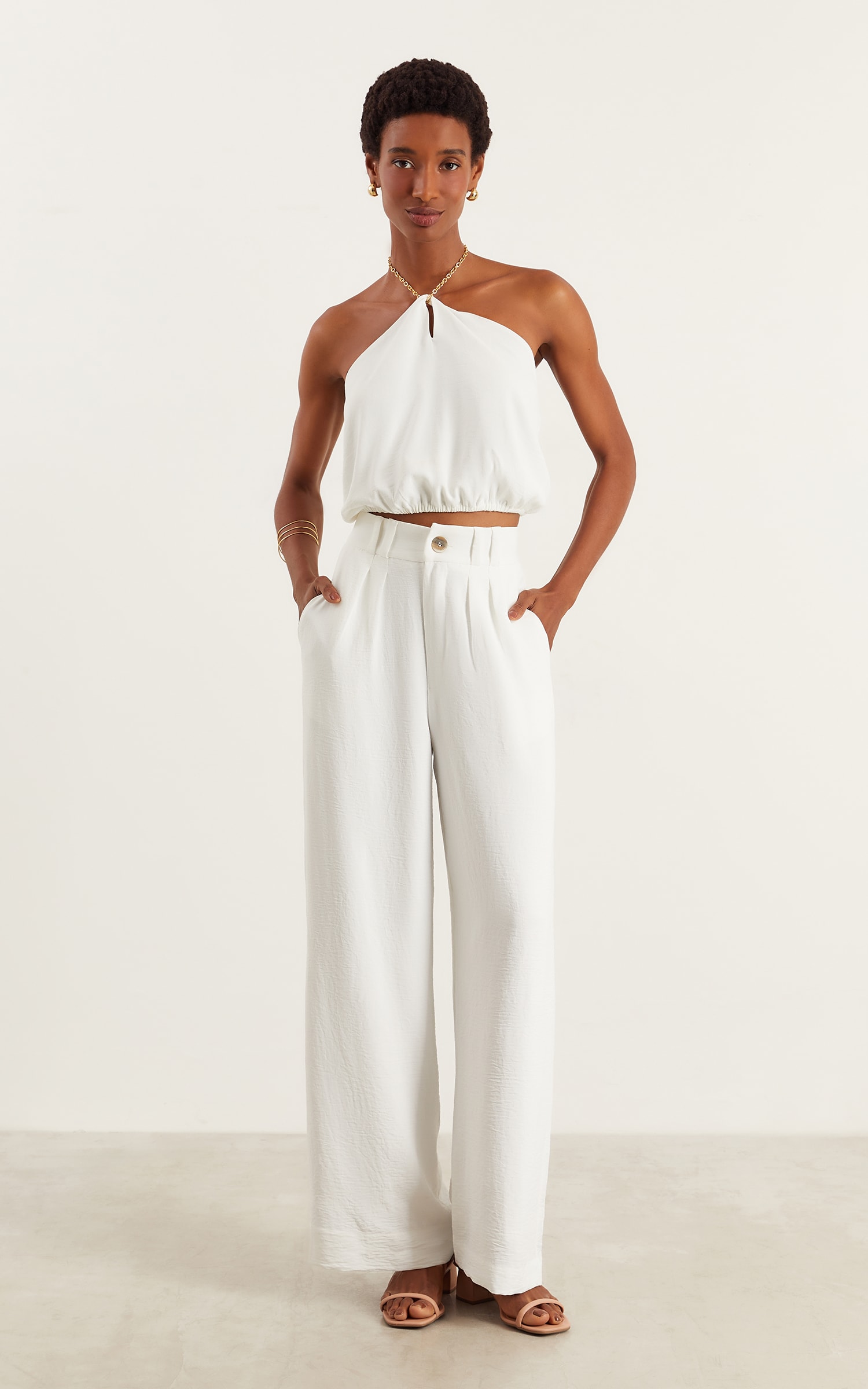 Pantalona Detalhe Passador Off White