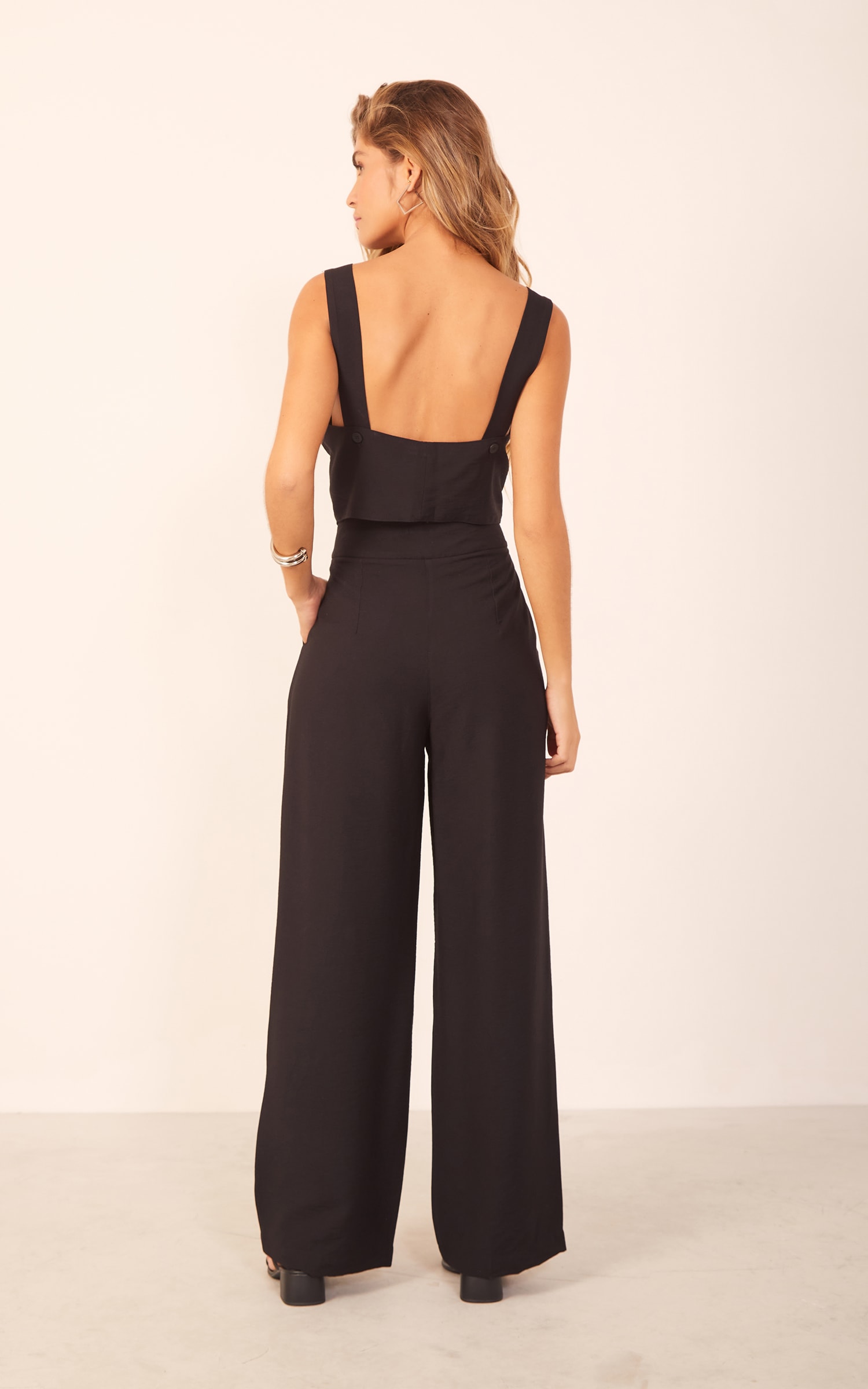 Pantalona Detalhe Pregas Preto