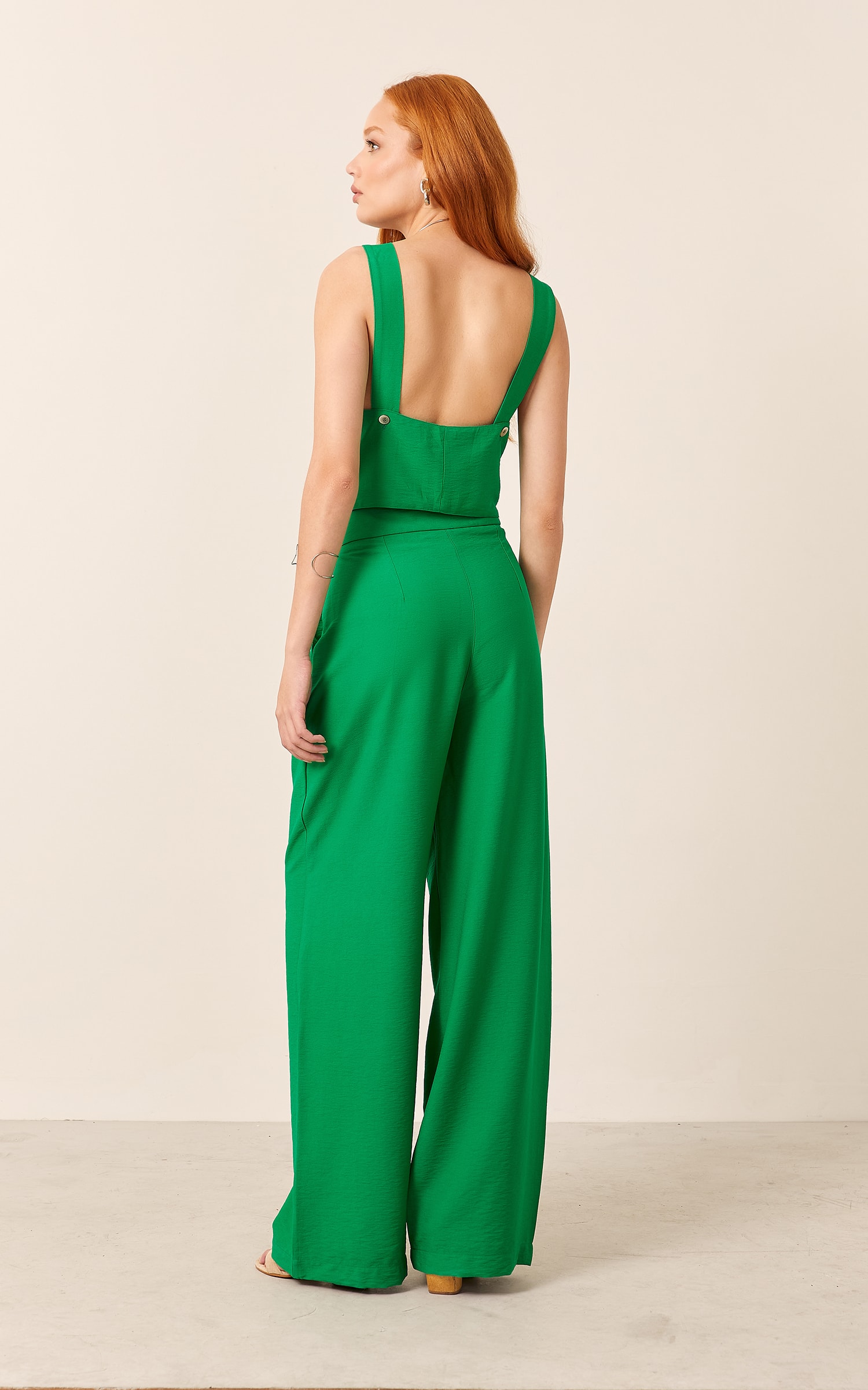 Pantalona Detalhe Pregas Verde Bandeira