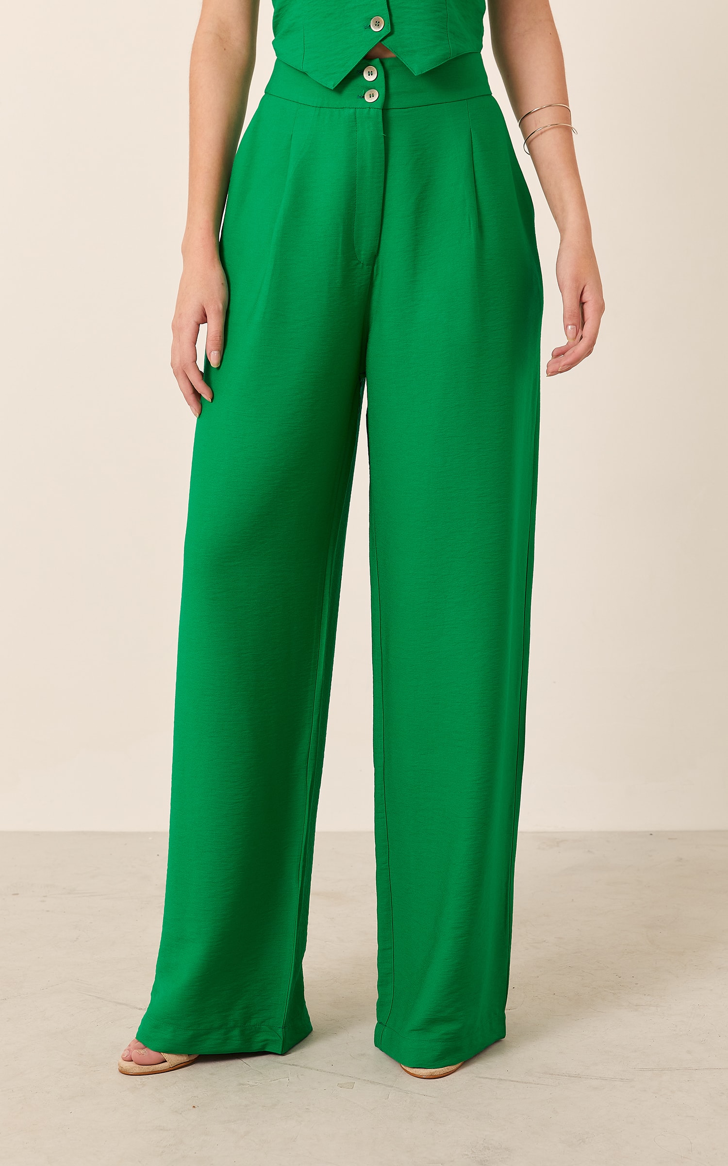 Pantalona Detalhe Pregas Verde Bandeira