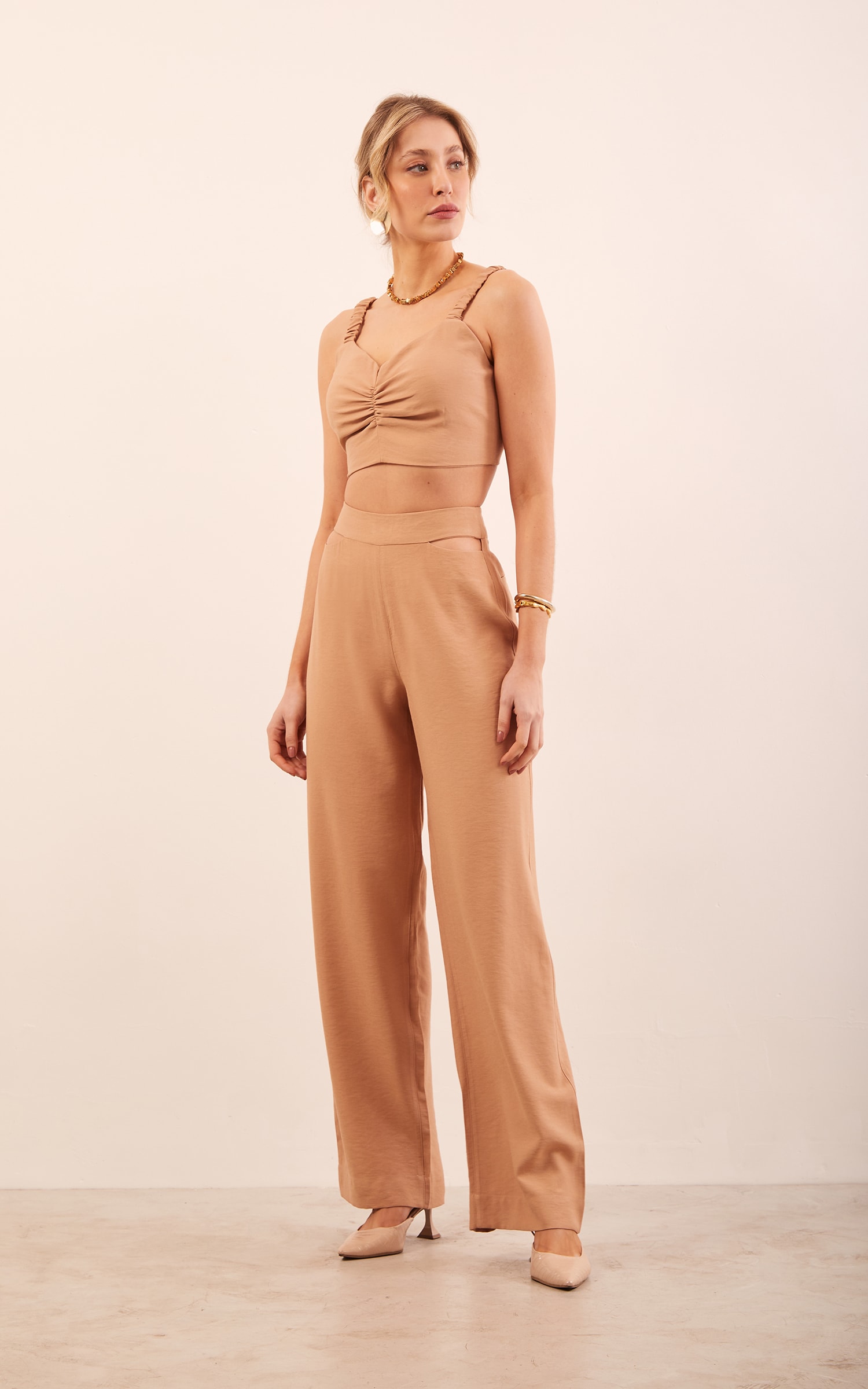 Pantalona Detalhe Vazado Moove Caqui