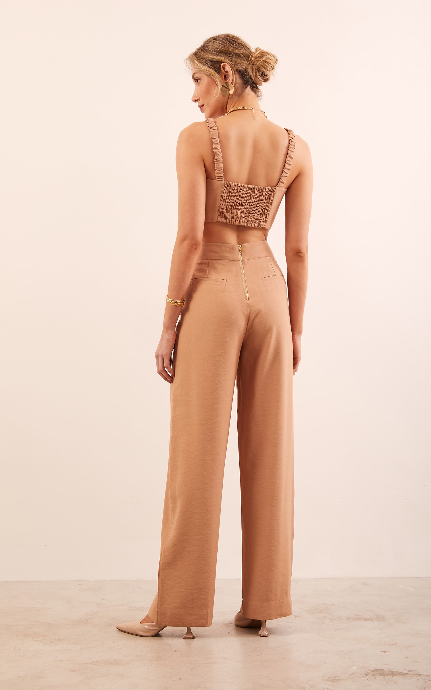 Pantalona Detalhe Vazado Moove Caqui