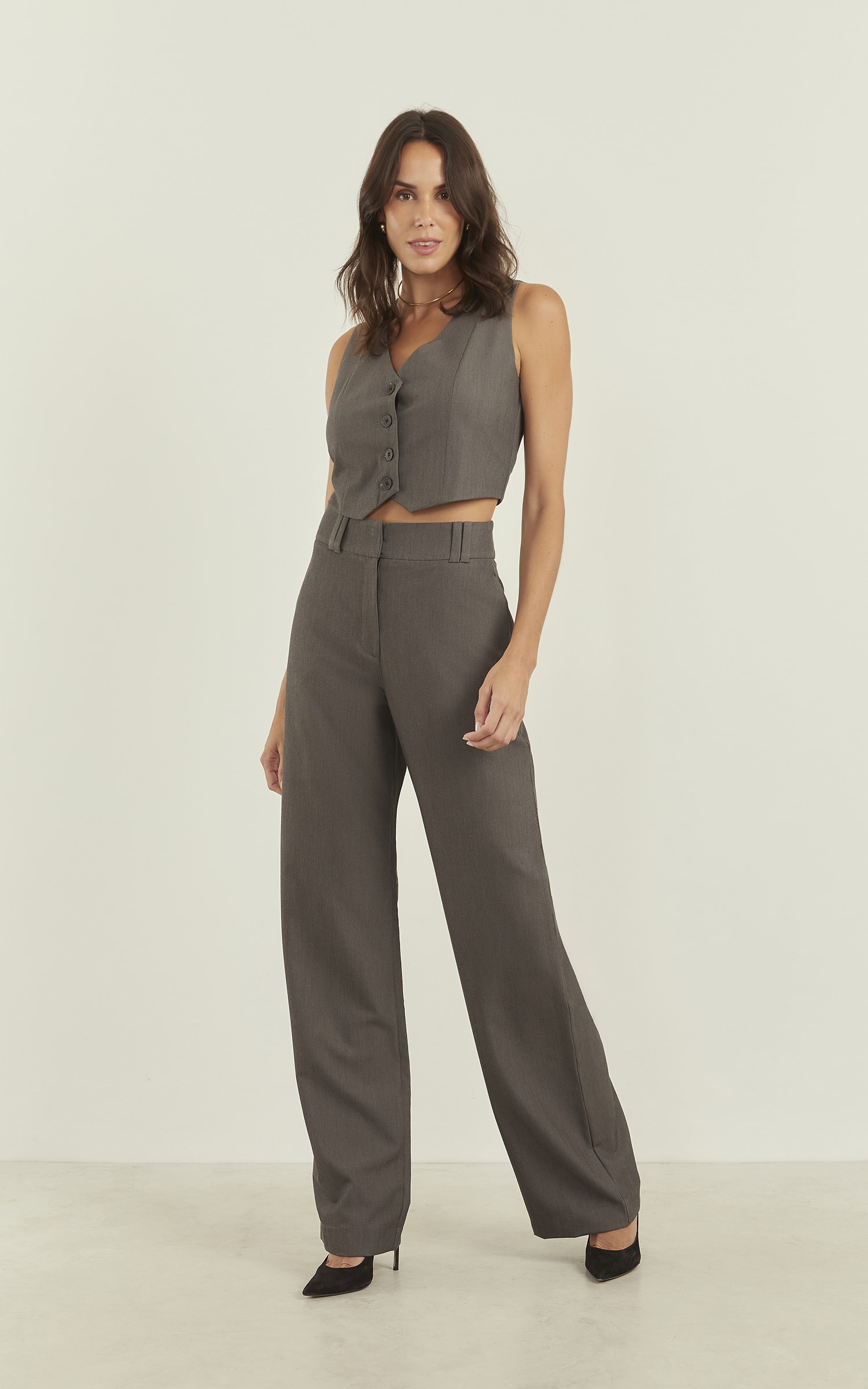 Pantalona Grey Passador Amplo Chumbo