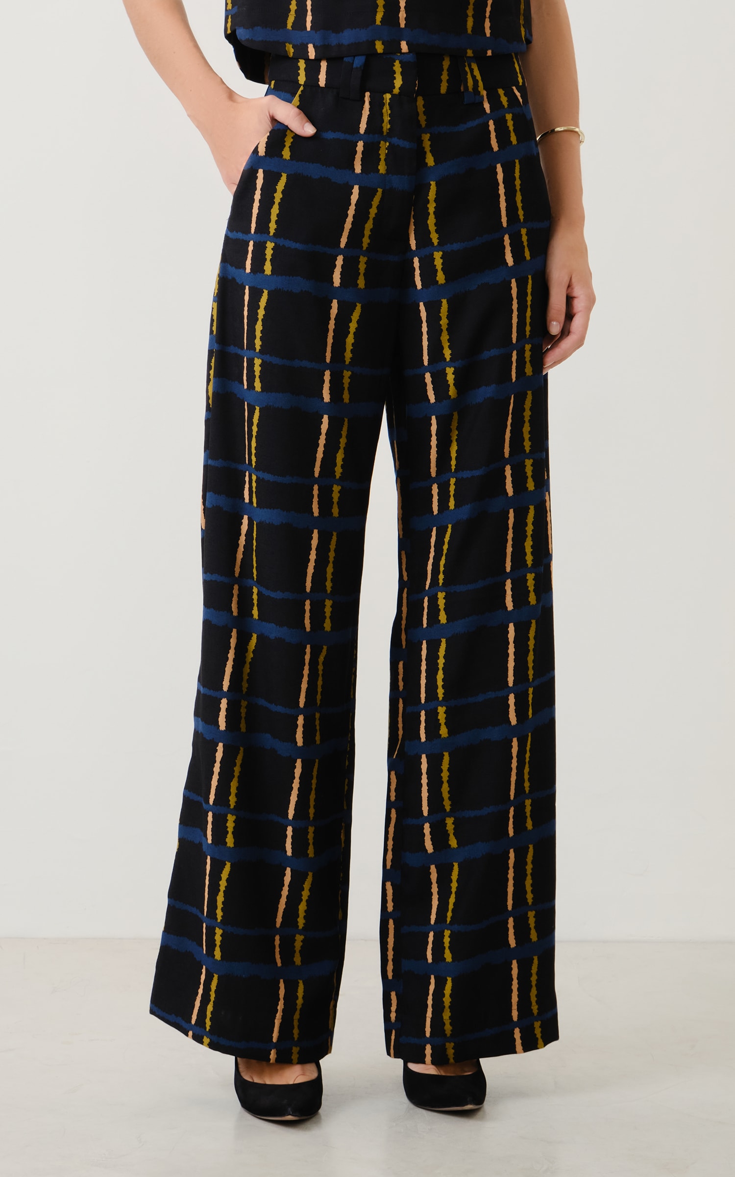 Pantalona Grid Com Passador Preto