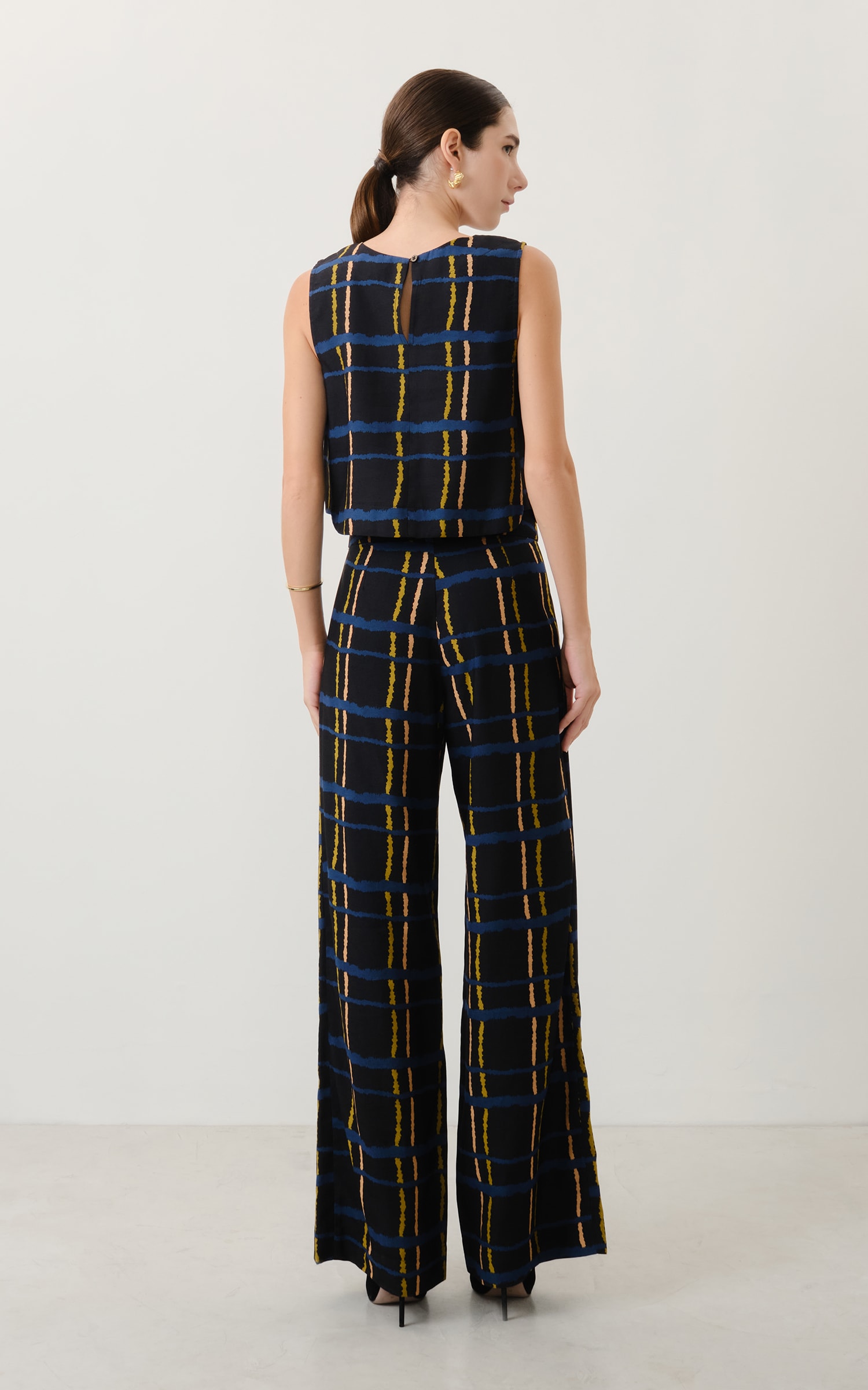 Pantalona Grid Com Passador Preto