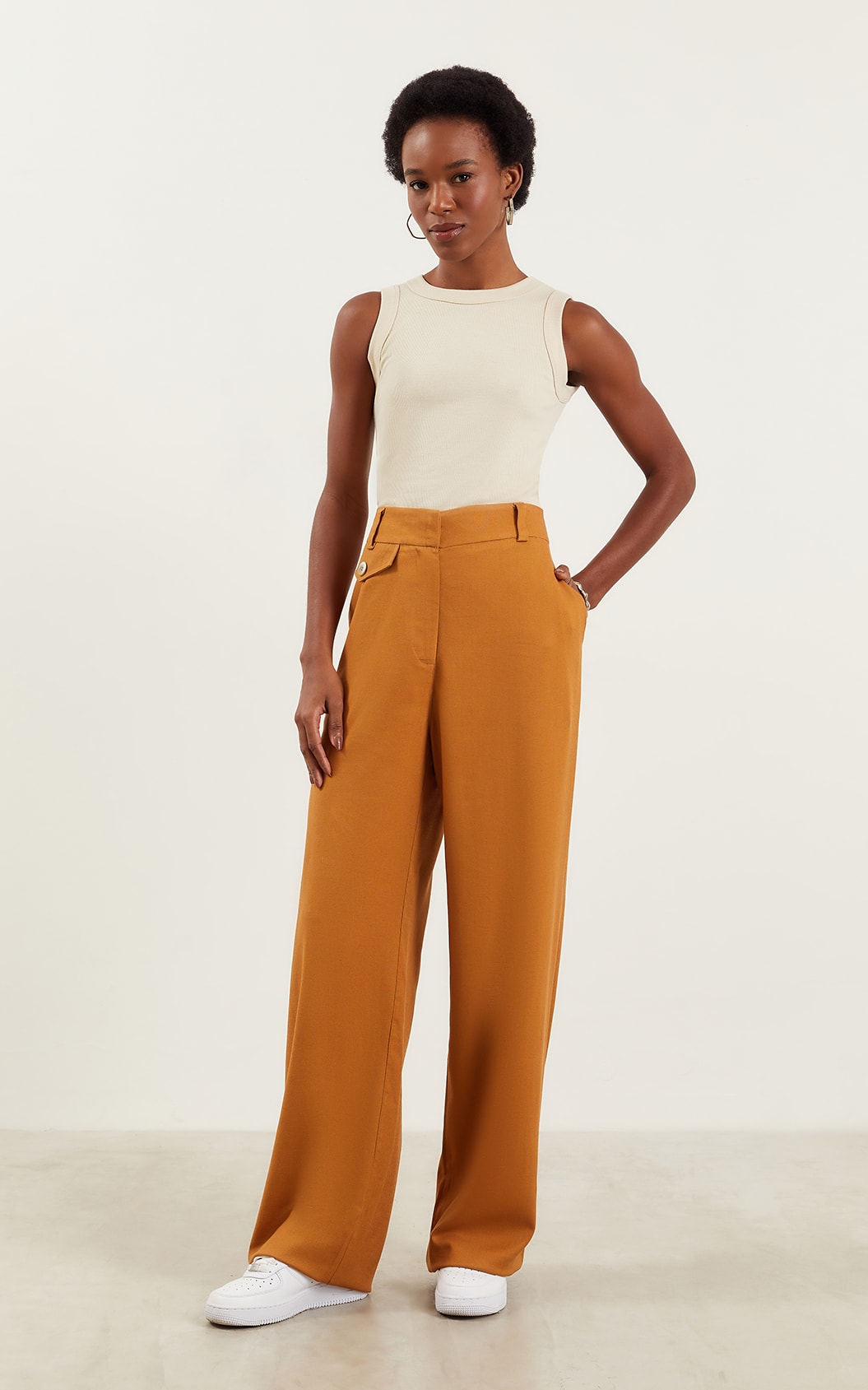 Pantalona Inspirar Detalhe Lapela Capuccino