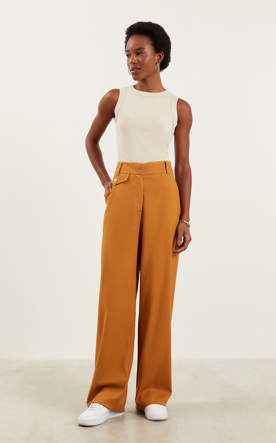 Pantalona Inspirar Detalhe Lapela Capuccino