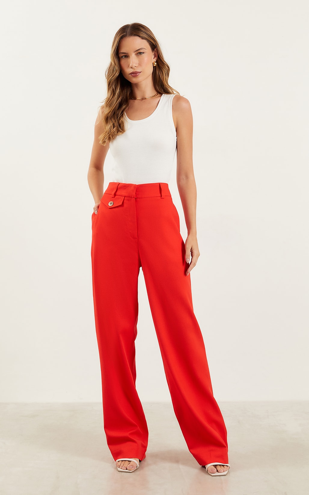 Pantalona Inspirar Detalhe Lapela Vermelho