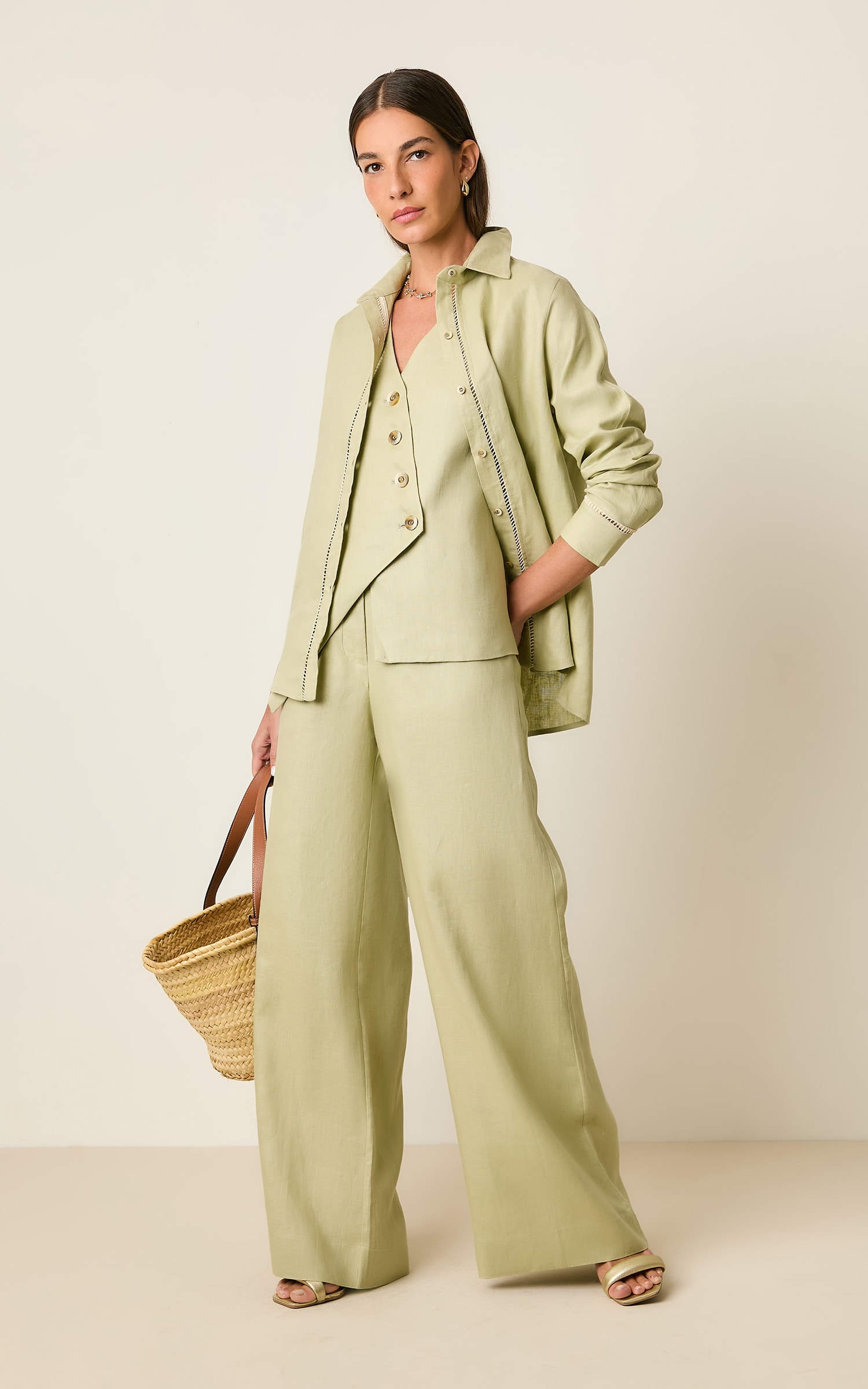 Pantalona Linho Kind Cha Verde
