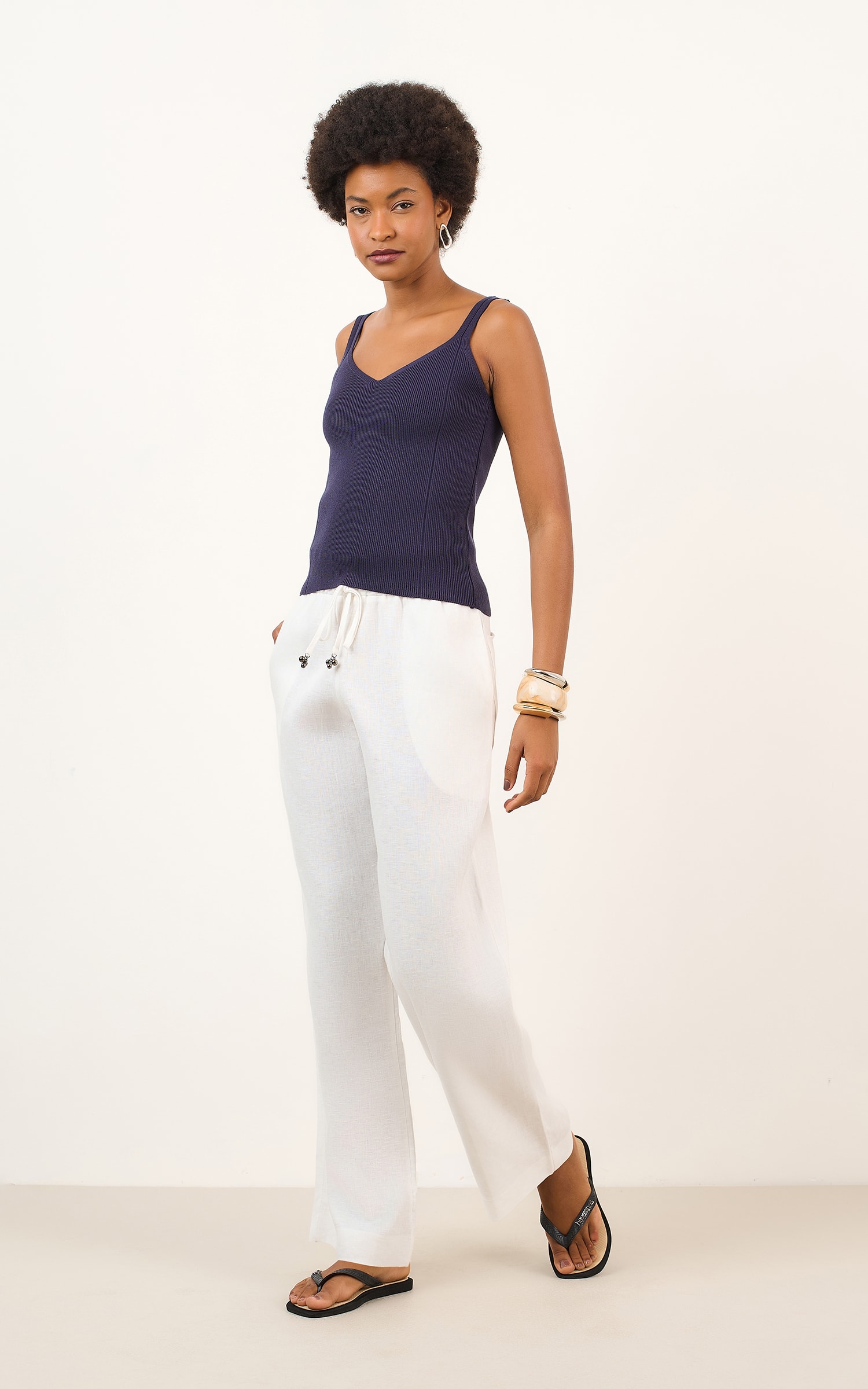 Pantalona Linho Mam Off White