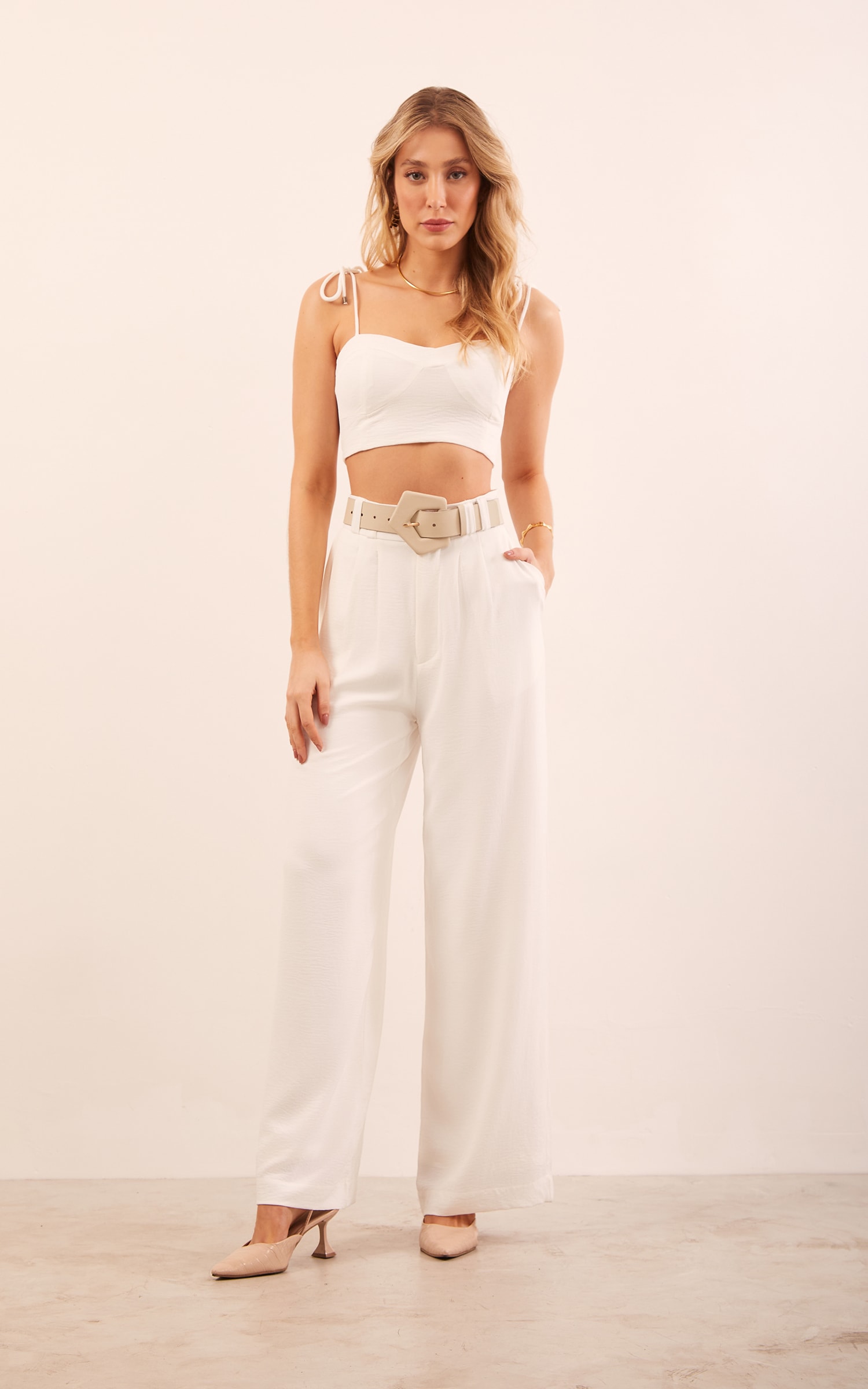 Pantalona Pregas Off White