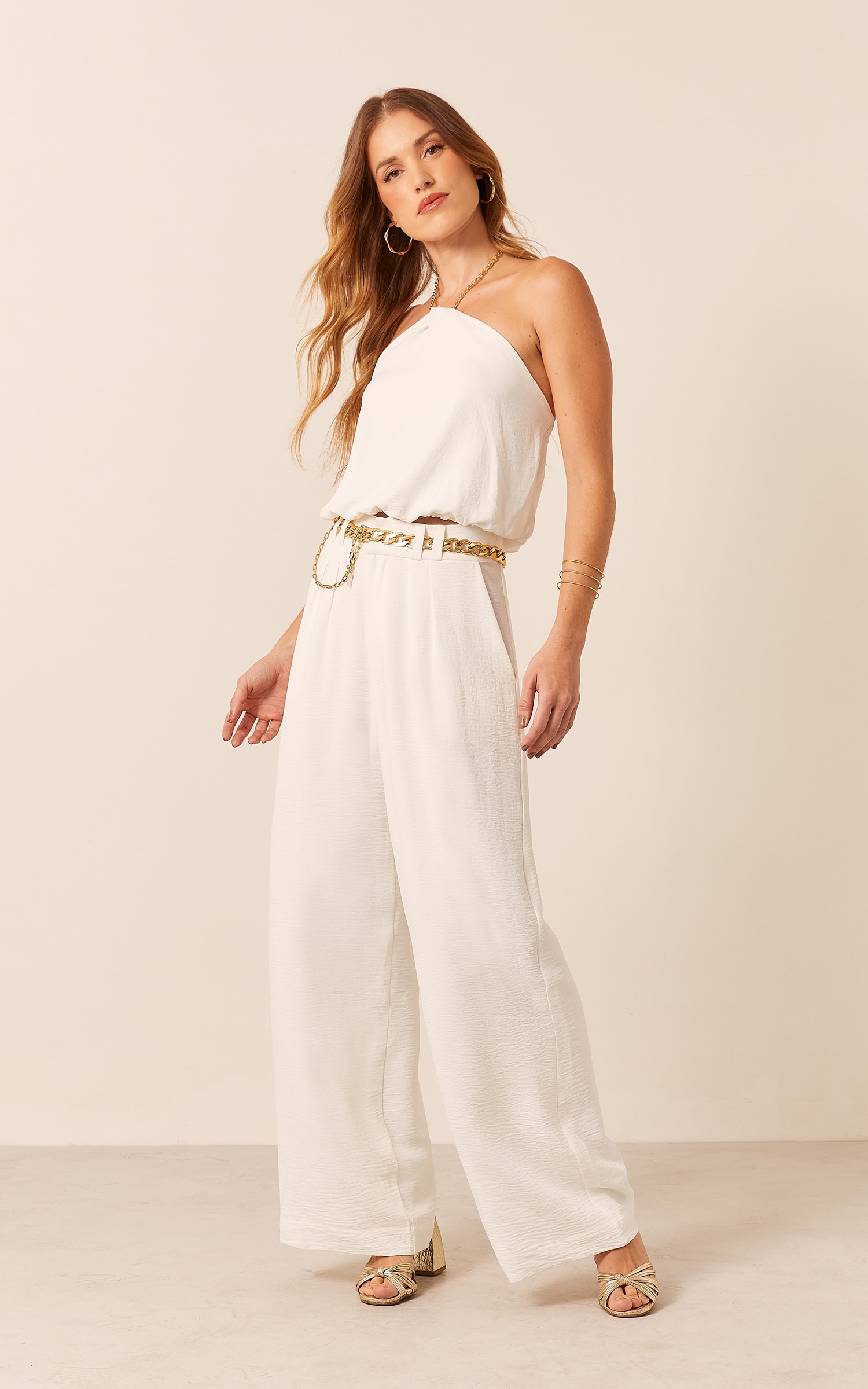 Pantalona Pregas Off White