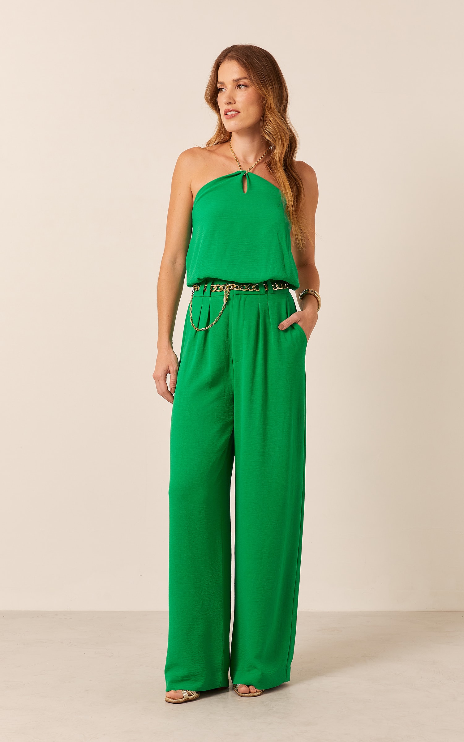 Pantalona Pregas Verde Bandeira