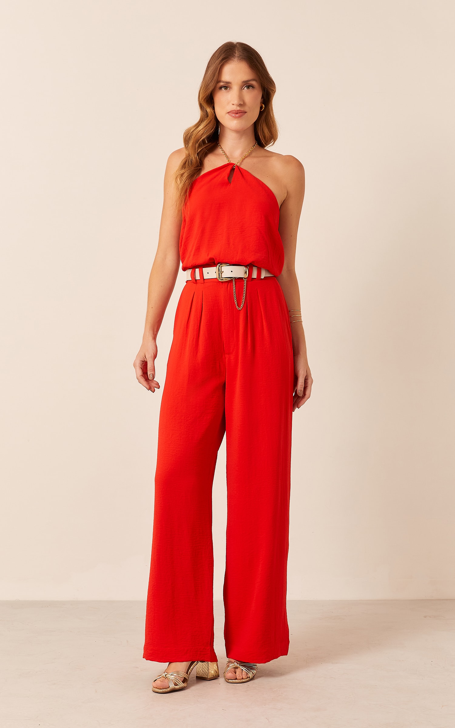 Pantalona Pregas Vermelho