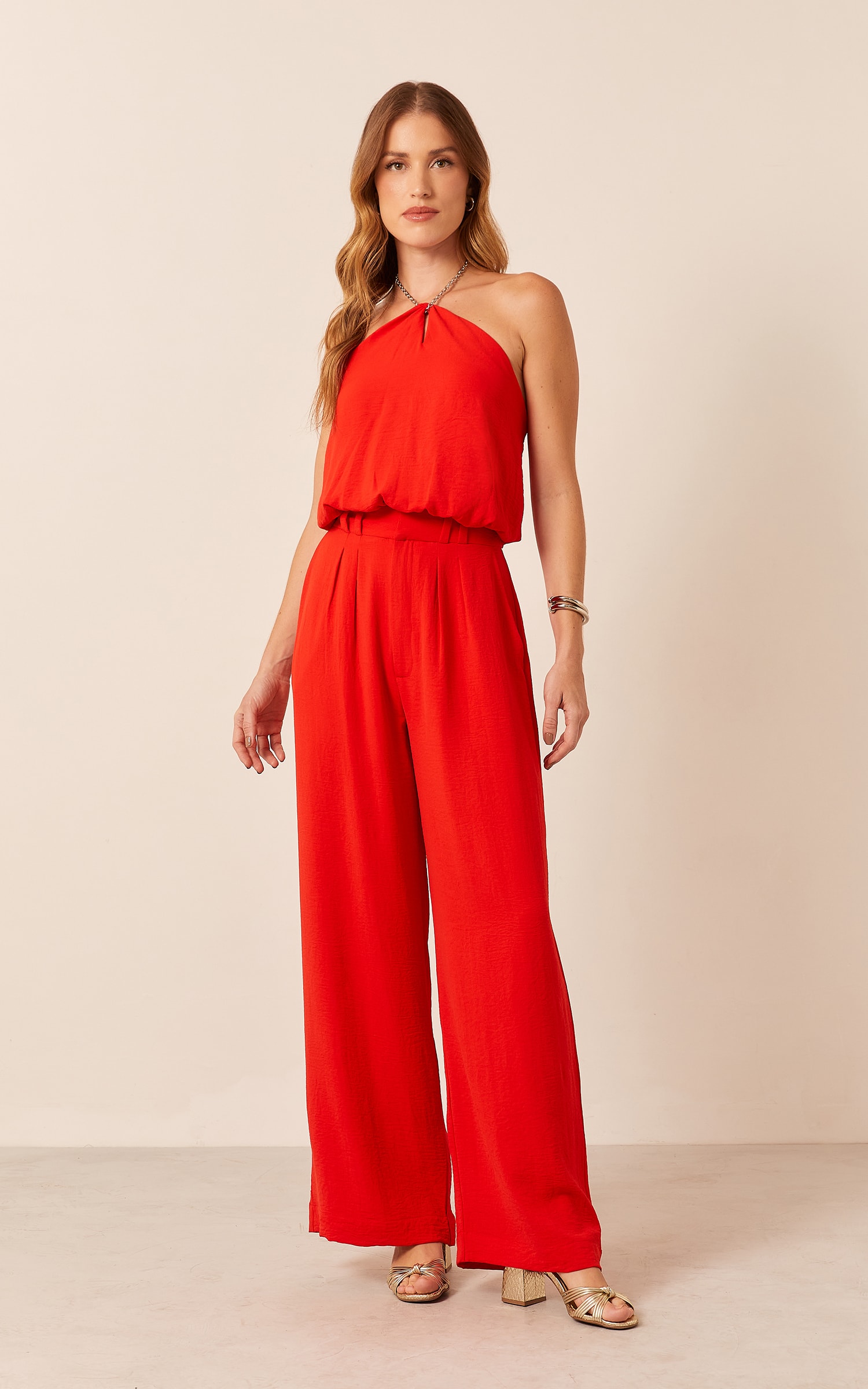 Pantalona Pregas Vermelho