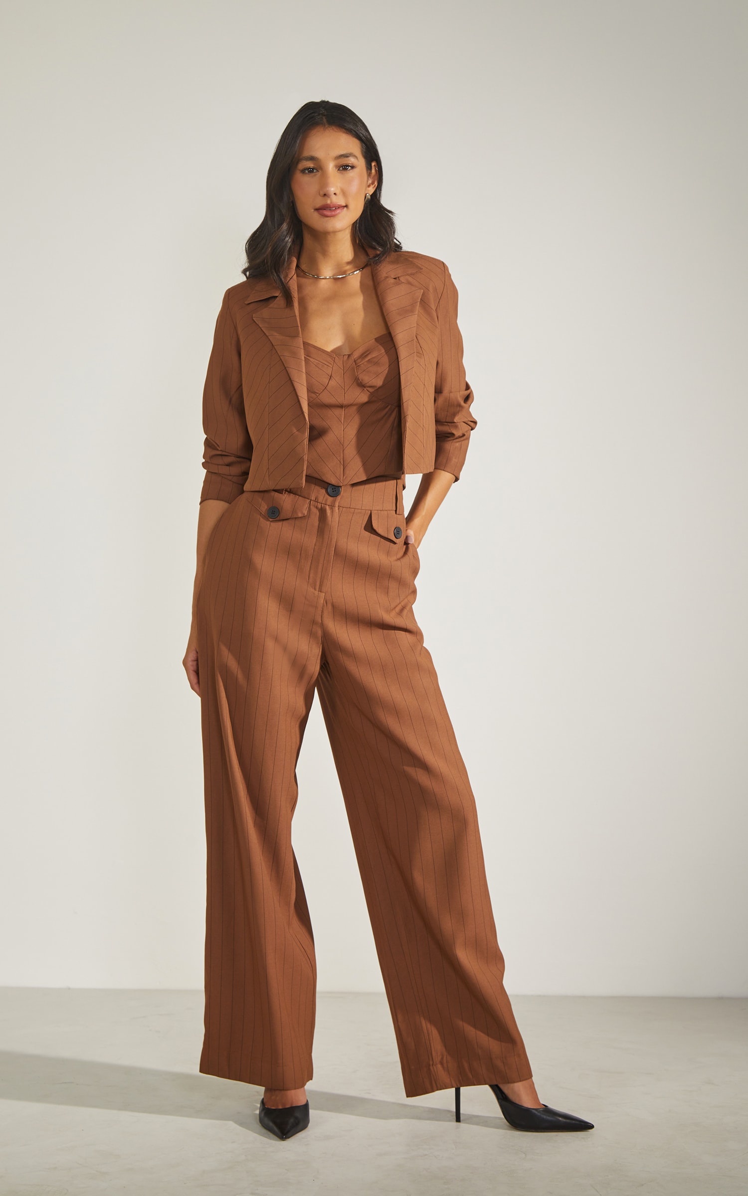 Pantalona Risca de Giz Marrom