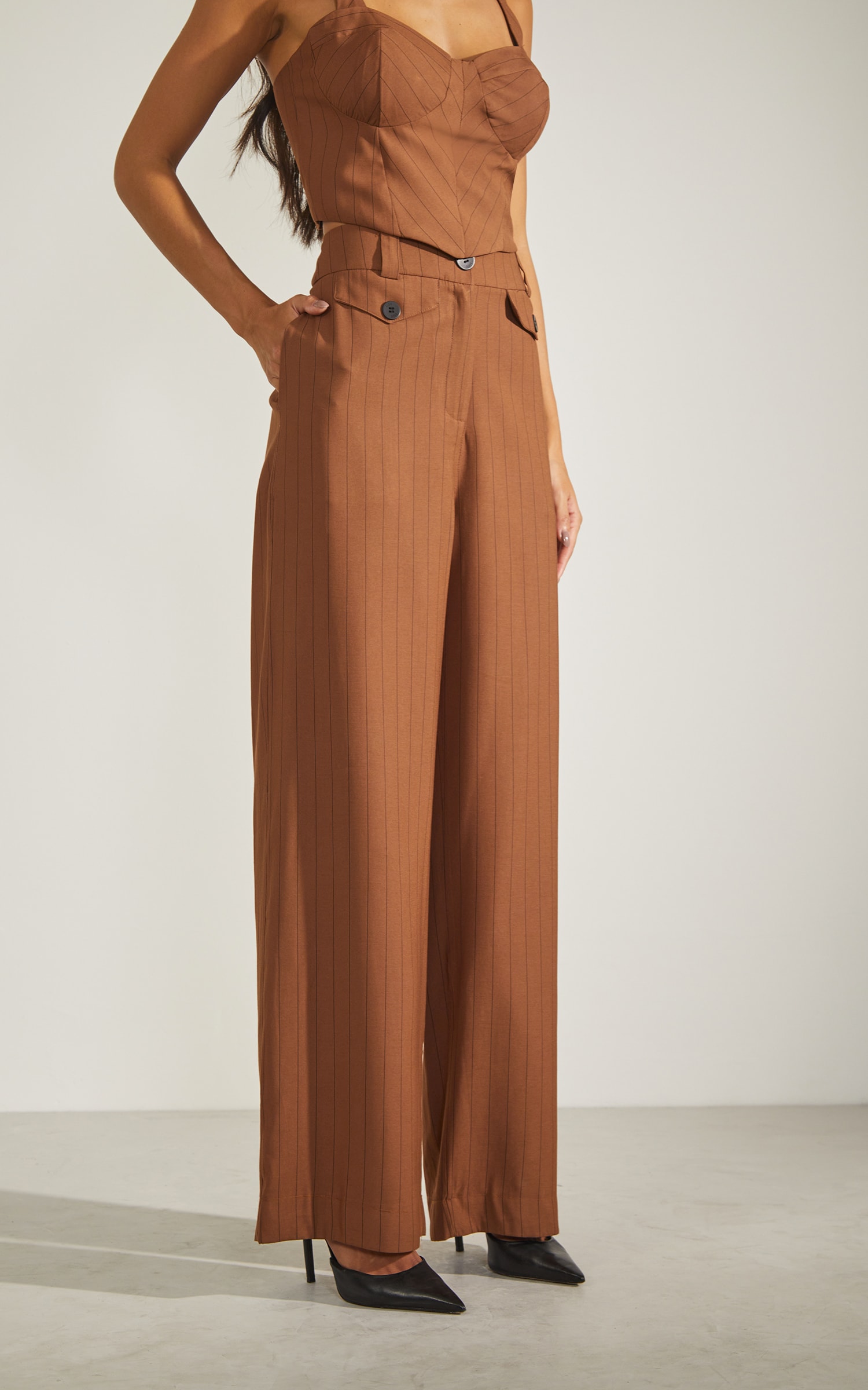 Pantalona Risca de Giz Marrom