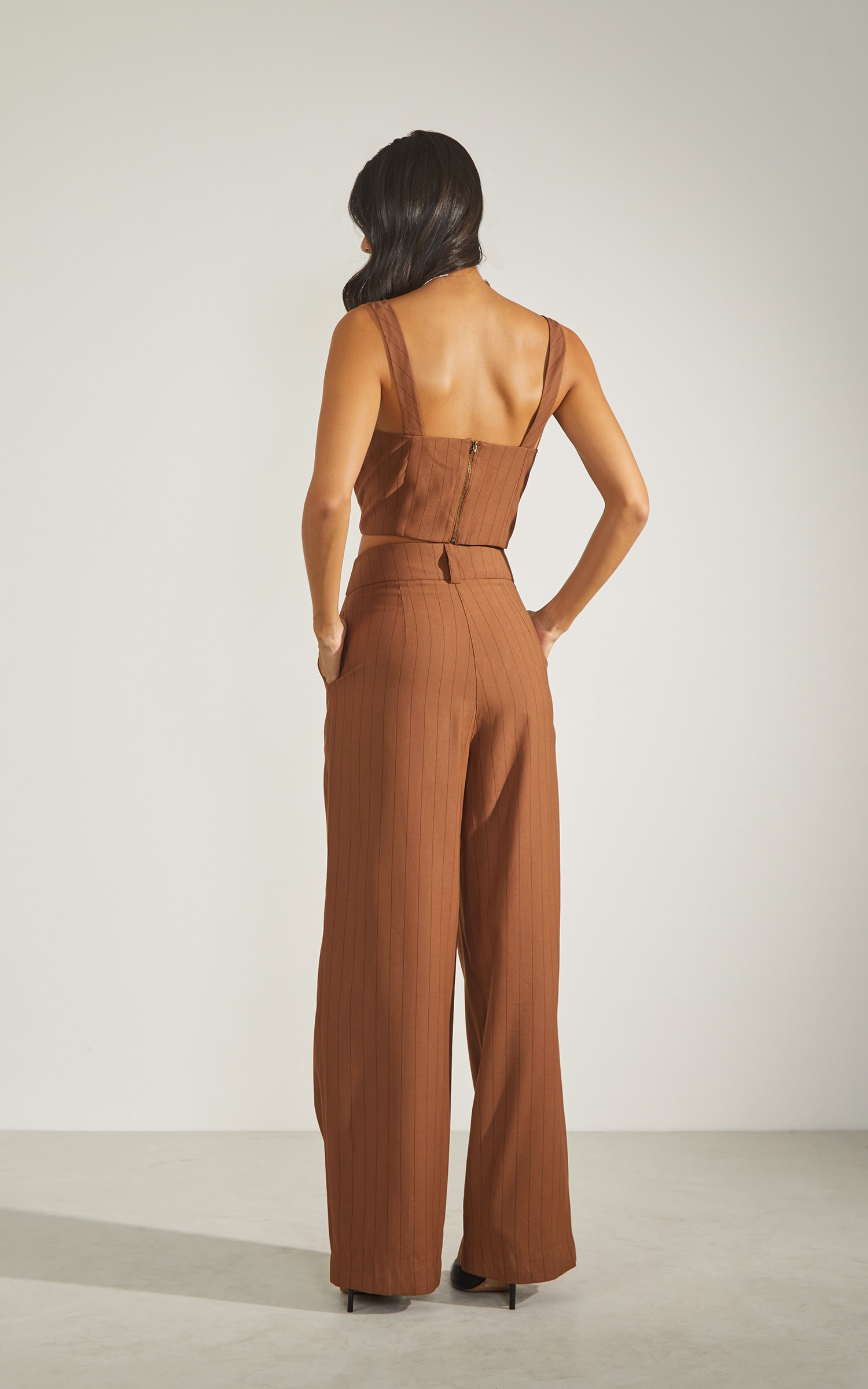 Pantalona Risca de Giz Marrom