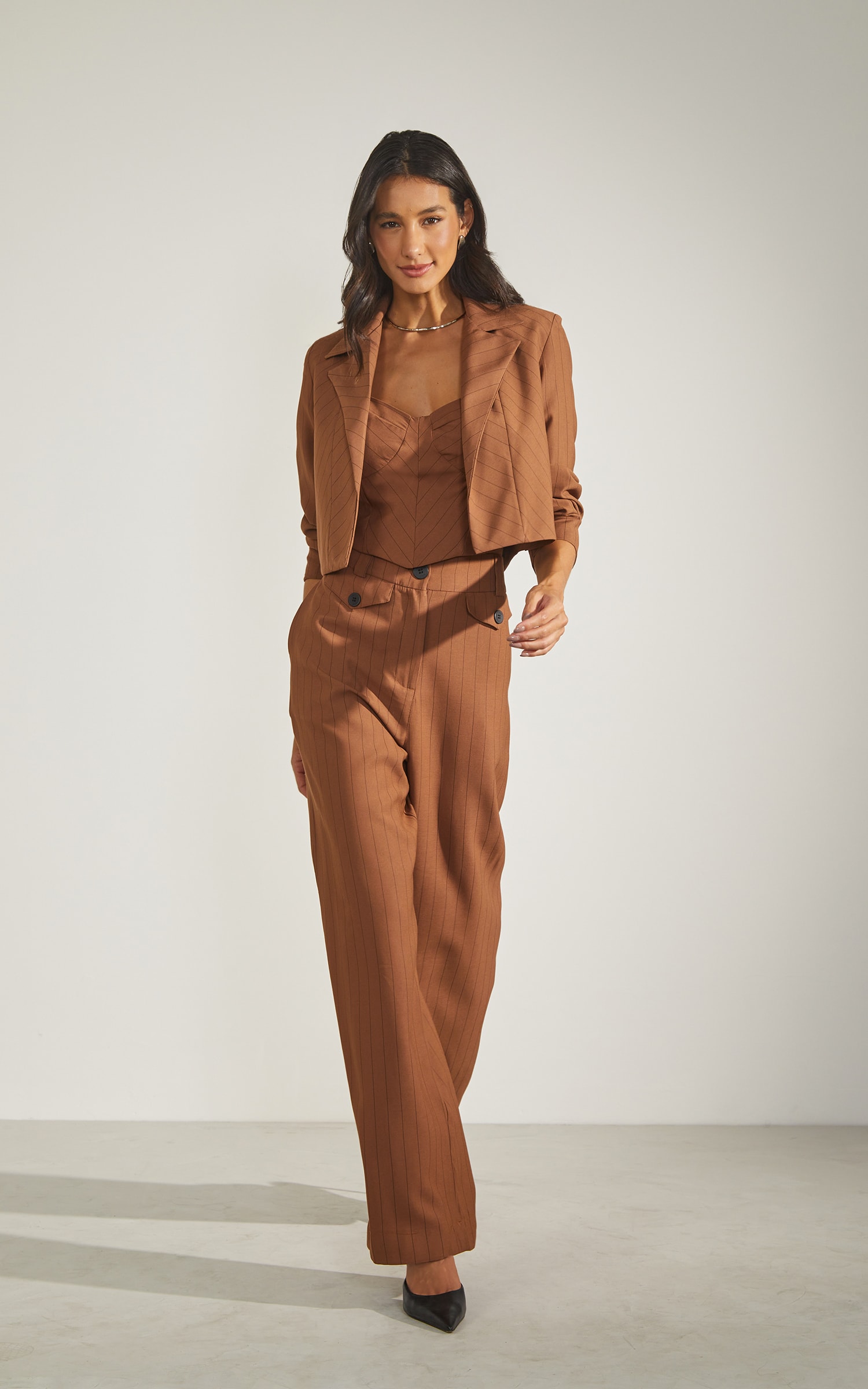 Pantalona Risca de Giz Marrom