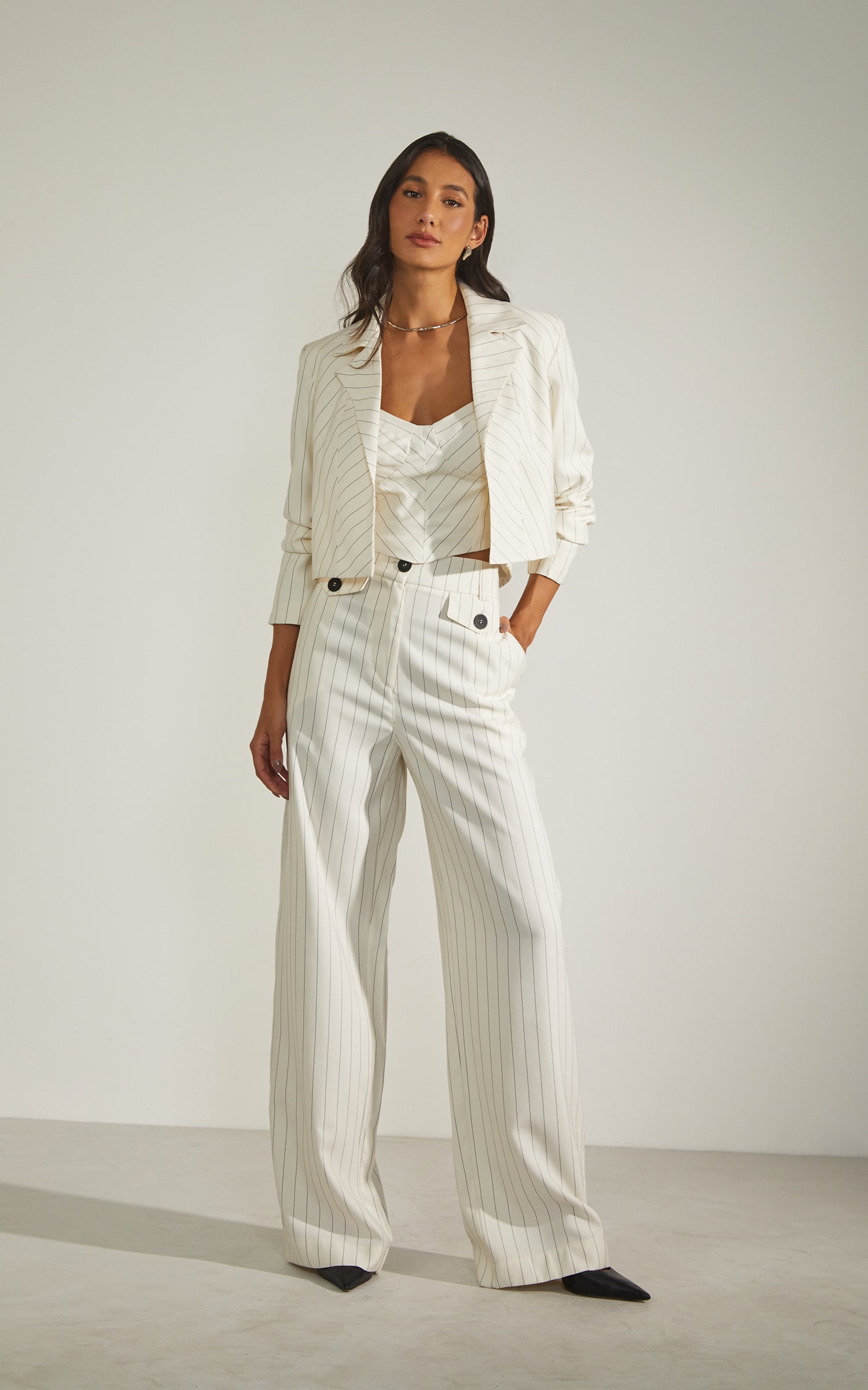 Pantalona Risca de Giz Off White