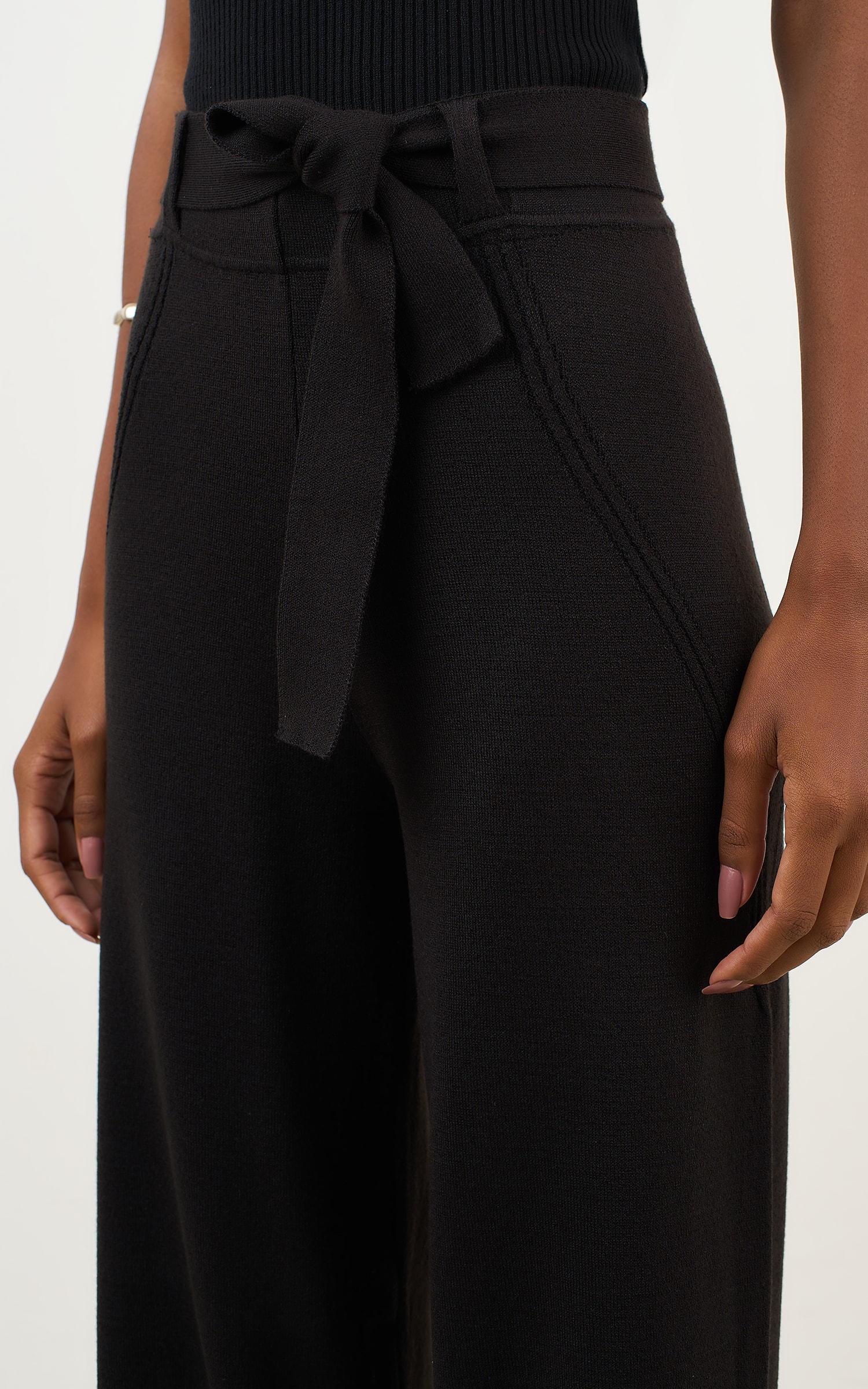 Pantalona Tricot Com Faixa Preto