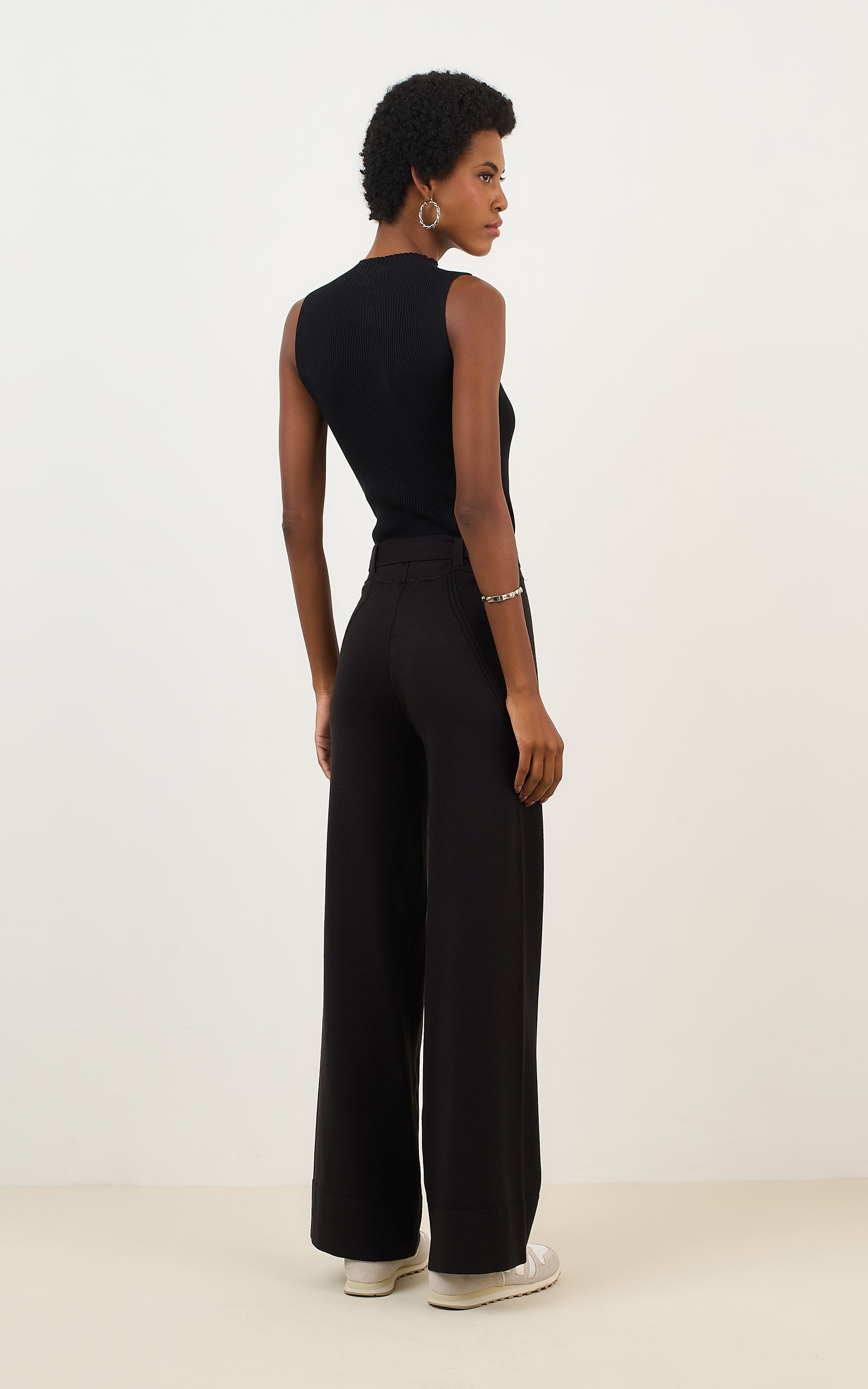 Pantalona Tricot Com Faixa Preto