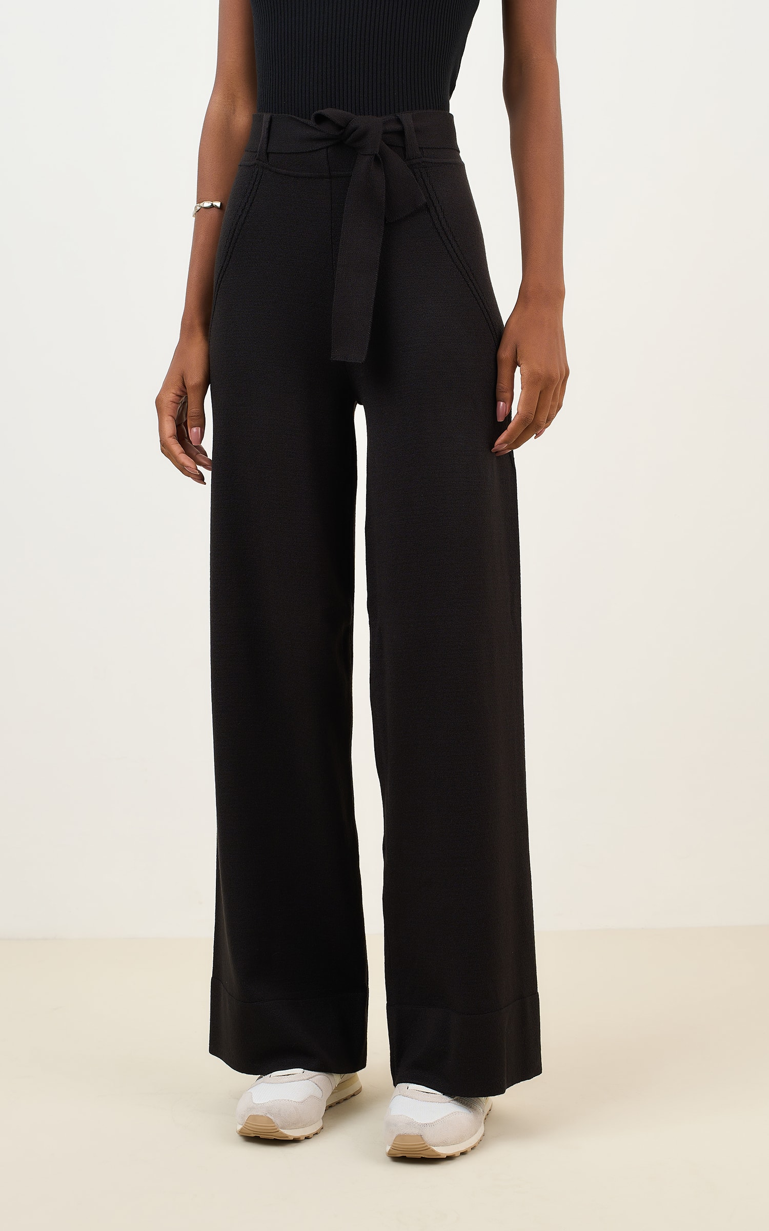 Pantalona Tricot Com Faixa Preto