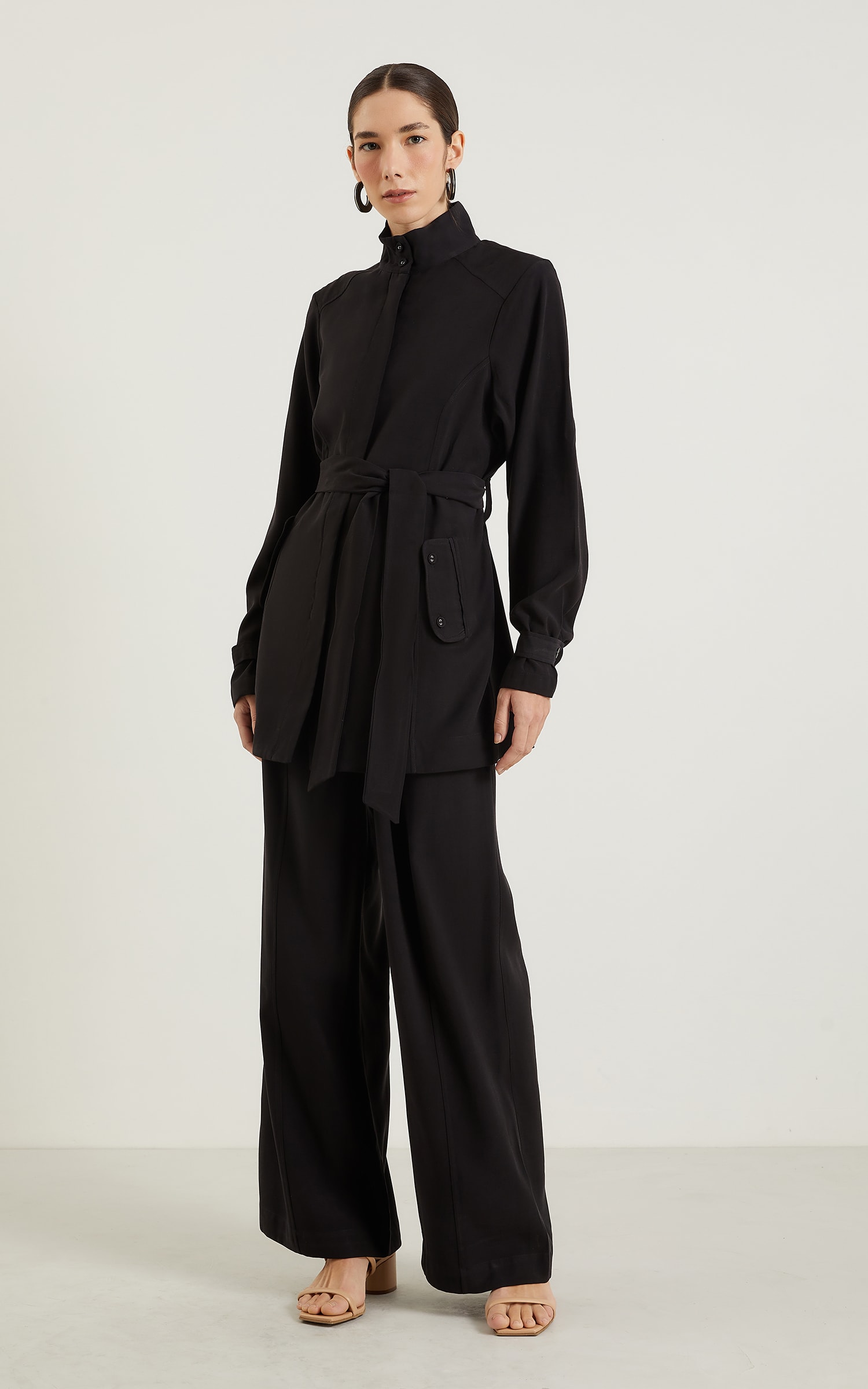 Pantalona Velvet Passador Largo Preto